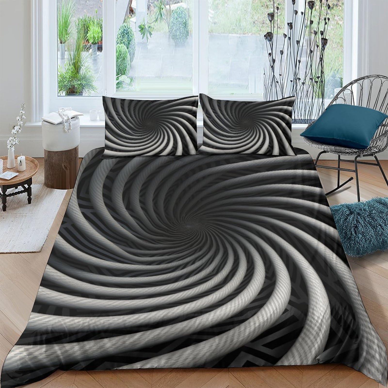 Stampato in 3D Capogiri Copertina Stampata Microfibra Disegnata Set Di Biancheria Da Letto Stile Morbido Con 2 Federe,King（220x240cm）, Per Adolescenti E Adulti