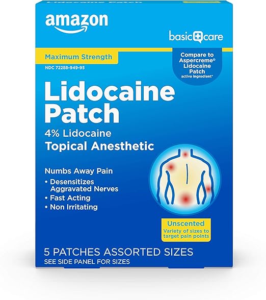 Amazon Basic Care Lidocaine Patches, 4 Lidocaine, Maximum