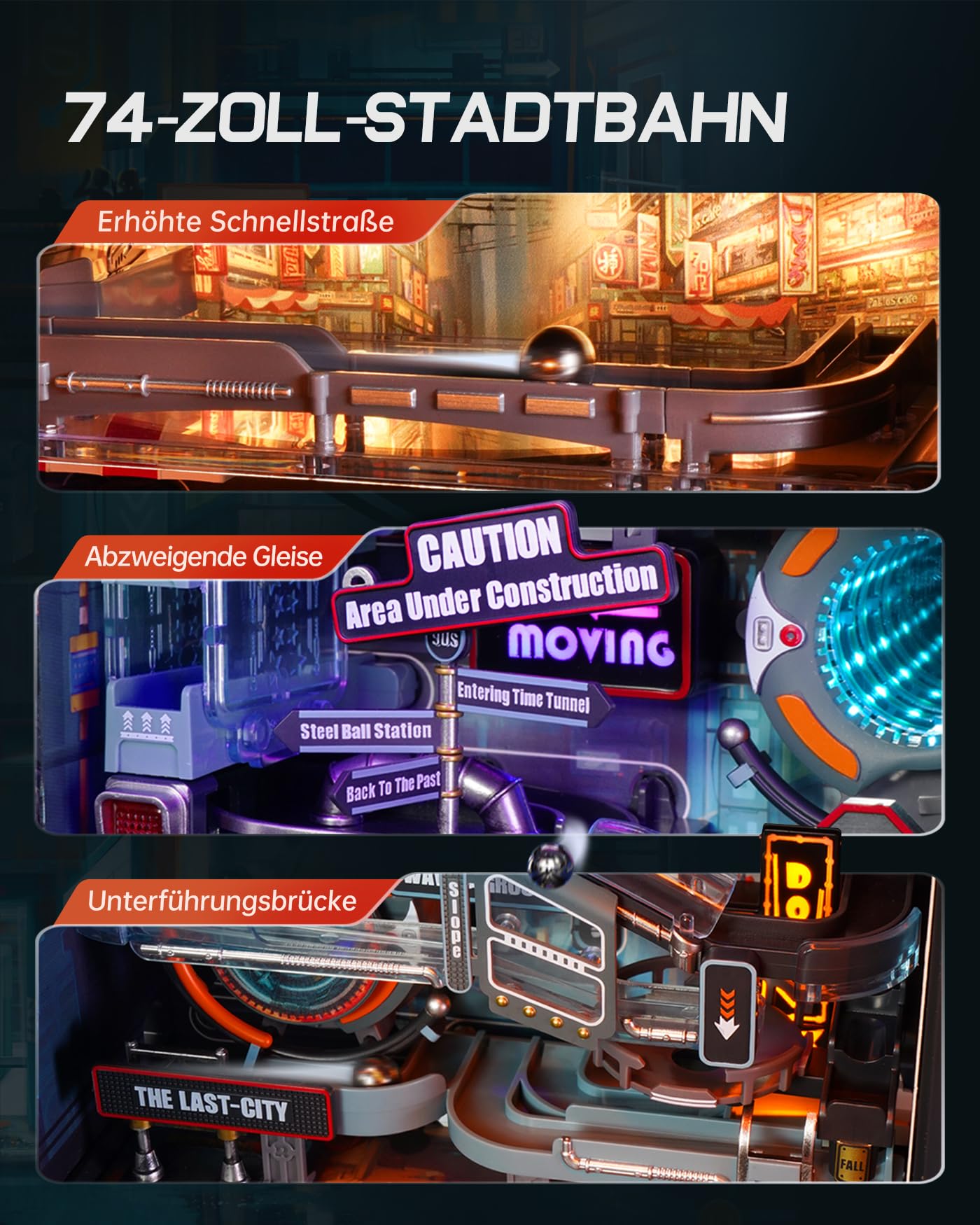 ROBOTIME 3D Puzzle Erwachsene Murmelbahn Letzte Stadt Modellbausatz Bausatz, Kugelbahn Technische LED Leuchtendes Dunkel, Gaming Schreibtisch Dekor Geschenke für Männer, MR01S