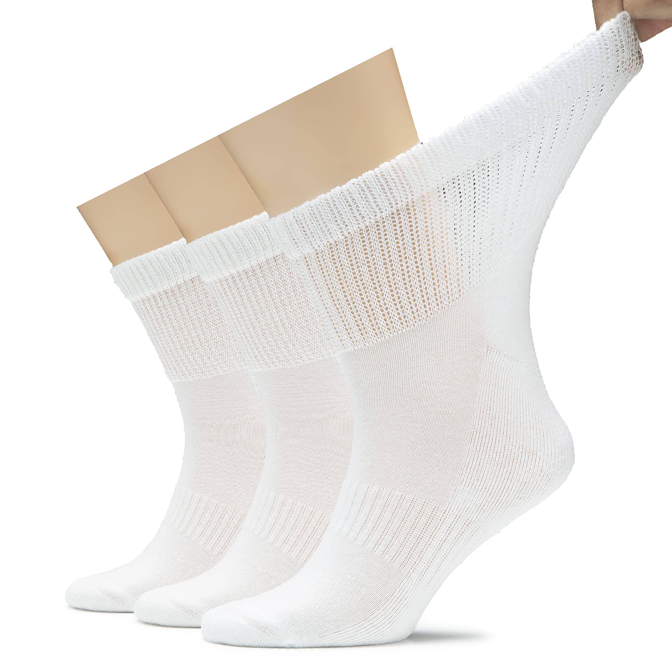 Hugh Ugoli 3 Pairs, Men's Cotton Diabetic Ankle Socks, Wide, Loose, Stretchy, Seamless Toe, Non Binding Top, Semi CushionOEKO-TEX STANDARD 100