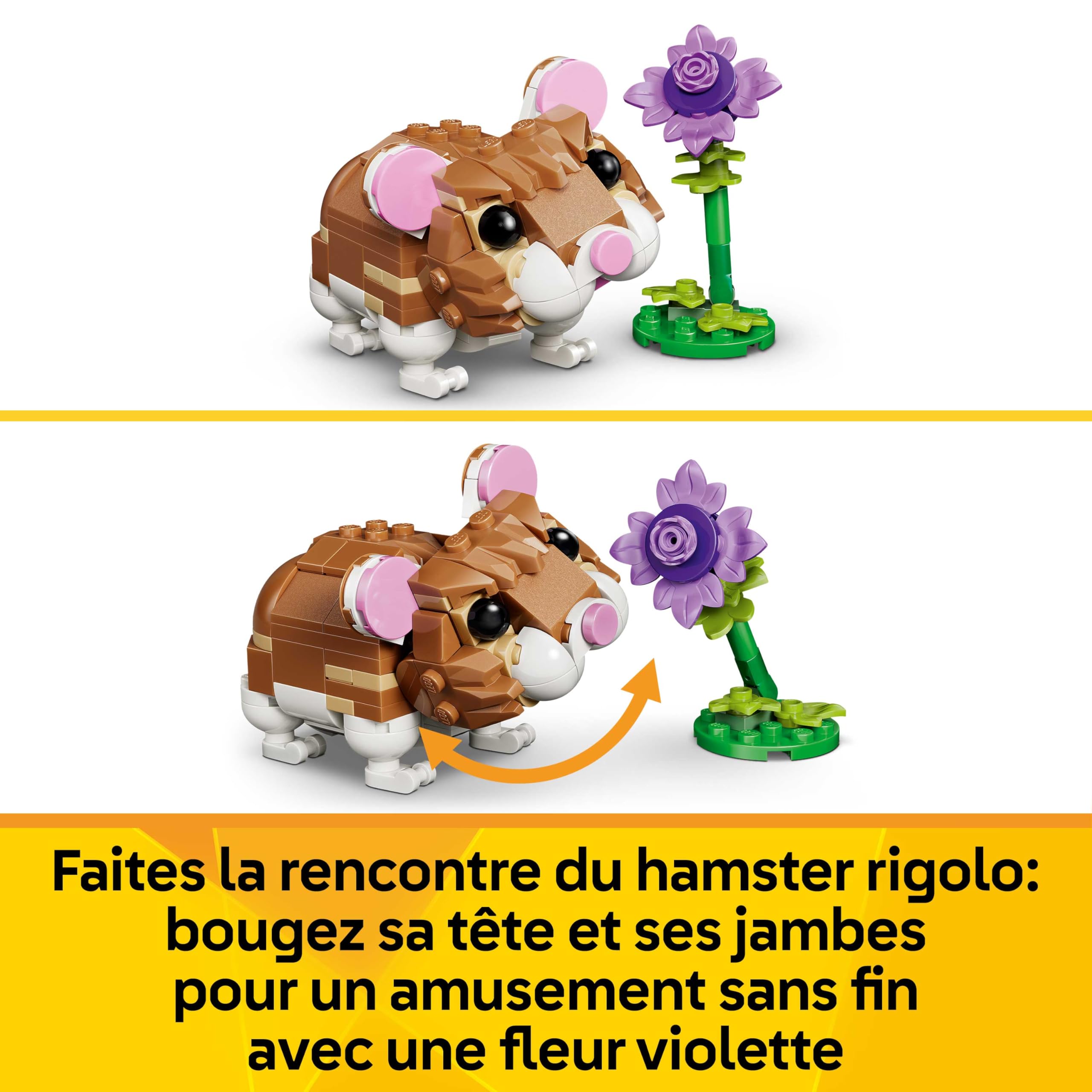 LEGO Creator 3-en-1 L’Adorable Hamster et la Fleur - Figurine d'animal se Transformant en Aigle ou Hérisson - Idée de Décoration Intérieure DIY - Cadeau d'anniversaire Fille ou Garçon dès 7 Ans 31376