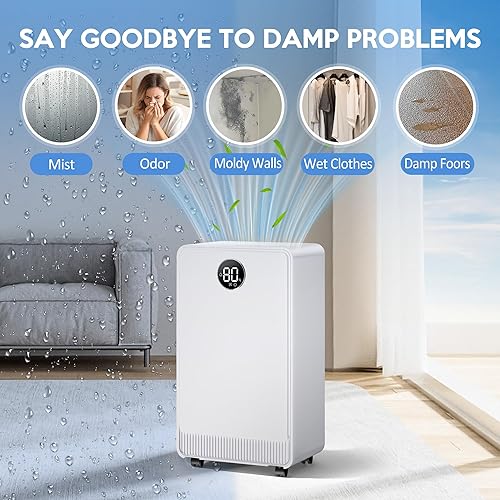 Miniatura 3 de Deshumidificador de 2500 pies cuadrados con manguera de drenaje para sótano y hogar, dormitorio, baño, 35 pintas deshumidificadores con apagado