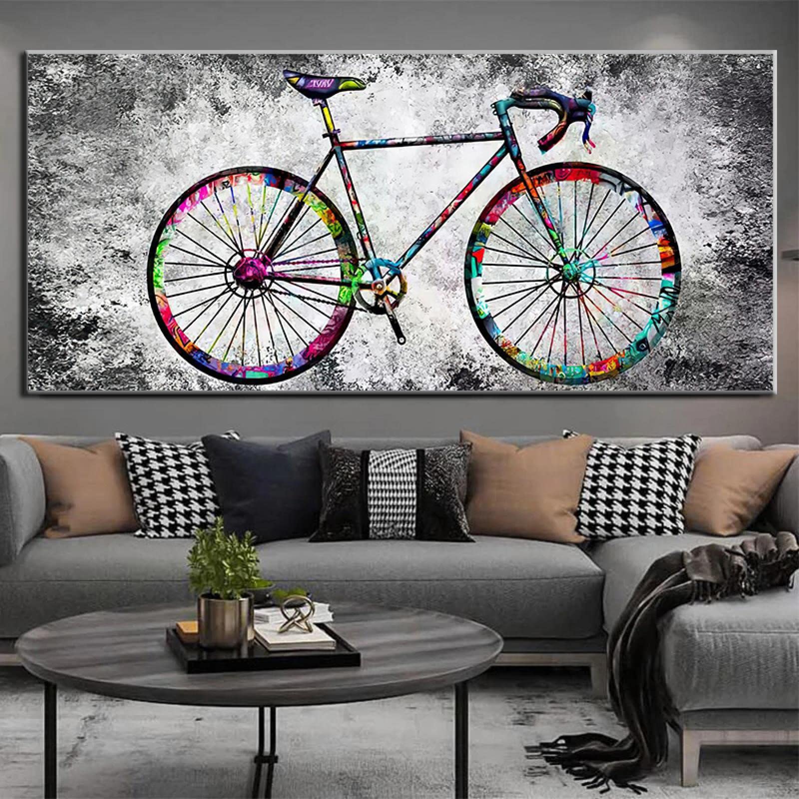 Minimalistisches Fahrrad Gemälde Leinwand Wandkunst Graffiti Kunst Poster und Drucke Wandbild für Wohnzimmer Dekor 90x180cm Rahmenlos