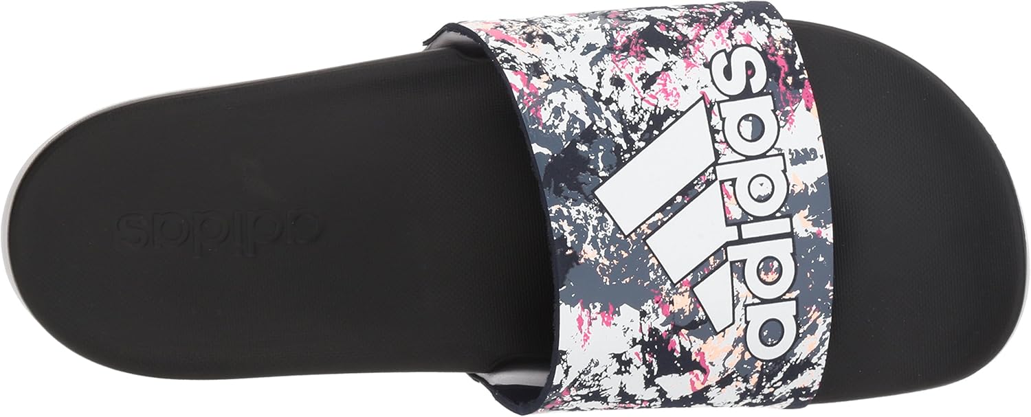 adidas Women's Adilette Comfort Slides Sandal, White/White/Core Black, 7