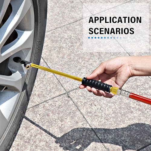 Miniatura 7 de MEANLIN MEASURE 10 portabrocas de aire FNPT de doble cabeza de alcance extendido de 14 pulgadas con mango de agarre de goma, conexión de 2 vías,