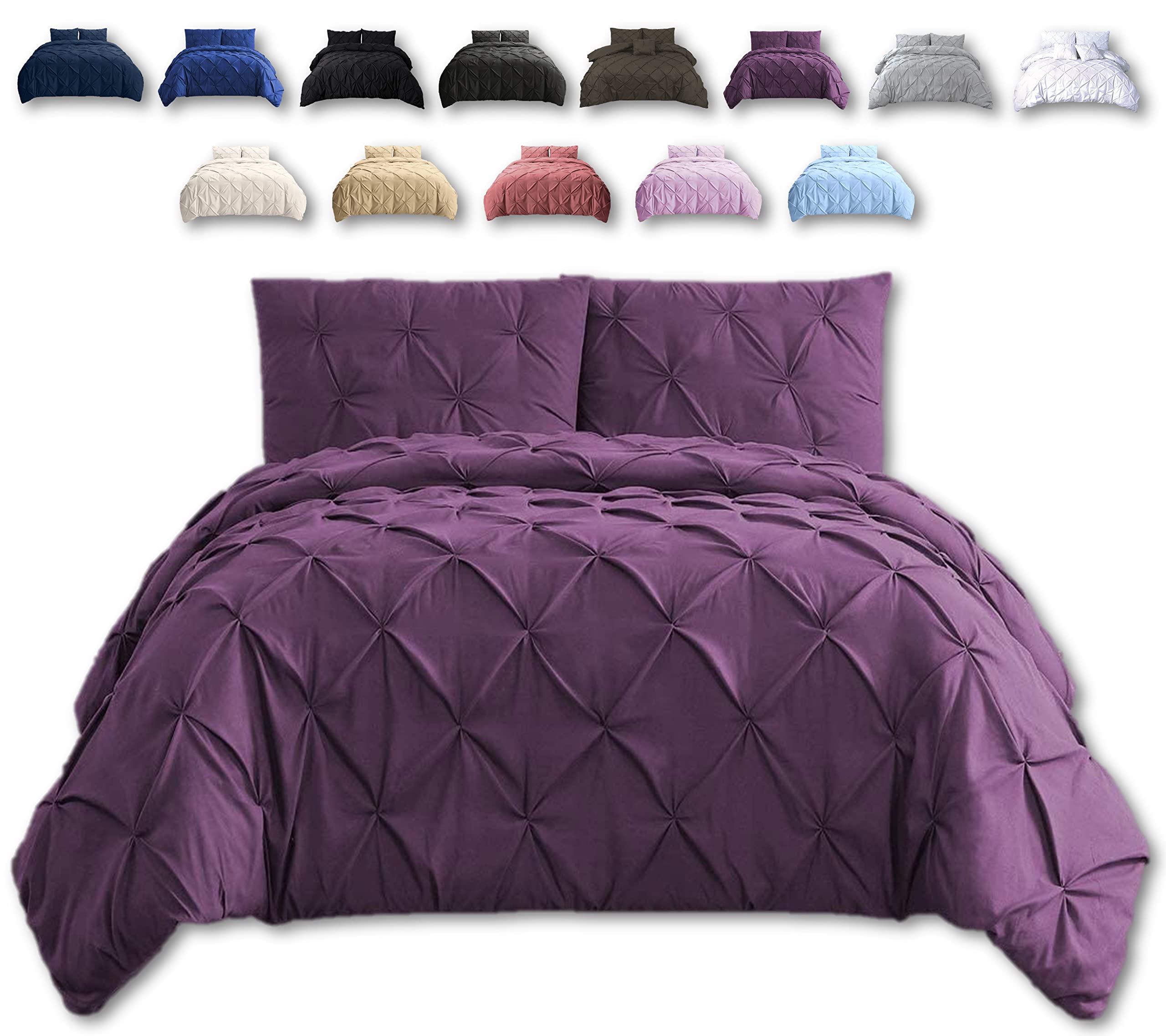 TheWhiteWater Duvet Set - 2in1 Super King - Purple Plump Bedding Set - Duvet Cover + Matching Pillowcases - Hotel Style Polycotton Pintuck Cover (Purple Plump 2in1 Pintuck - Super King)