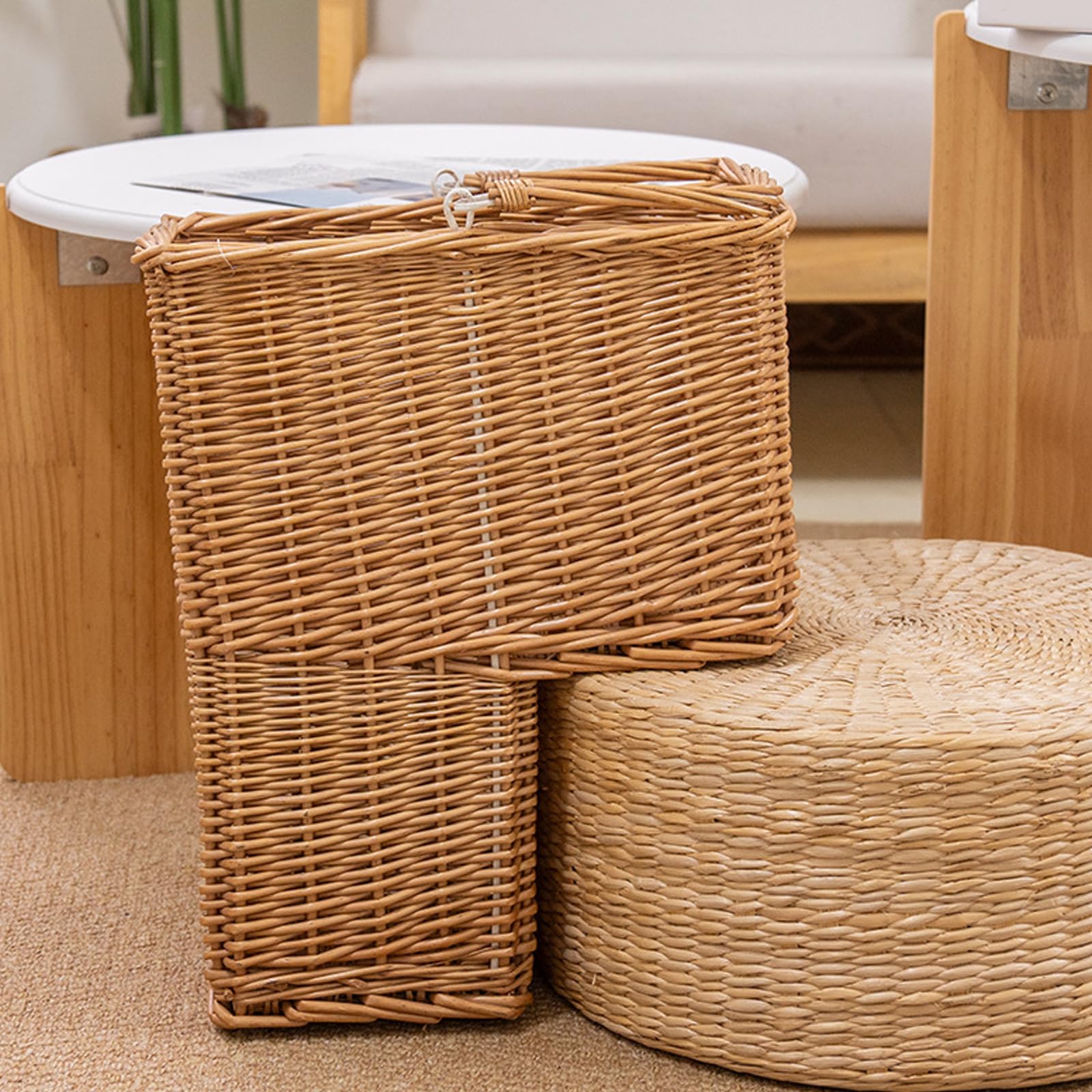 Panier d'escalier en osier tissé à la main pour le rangement à domicile, design respirant, idéal pour les climats humides, panier de rangement tissé portable