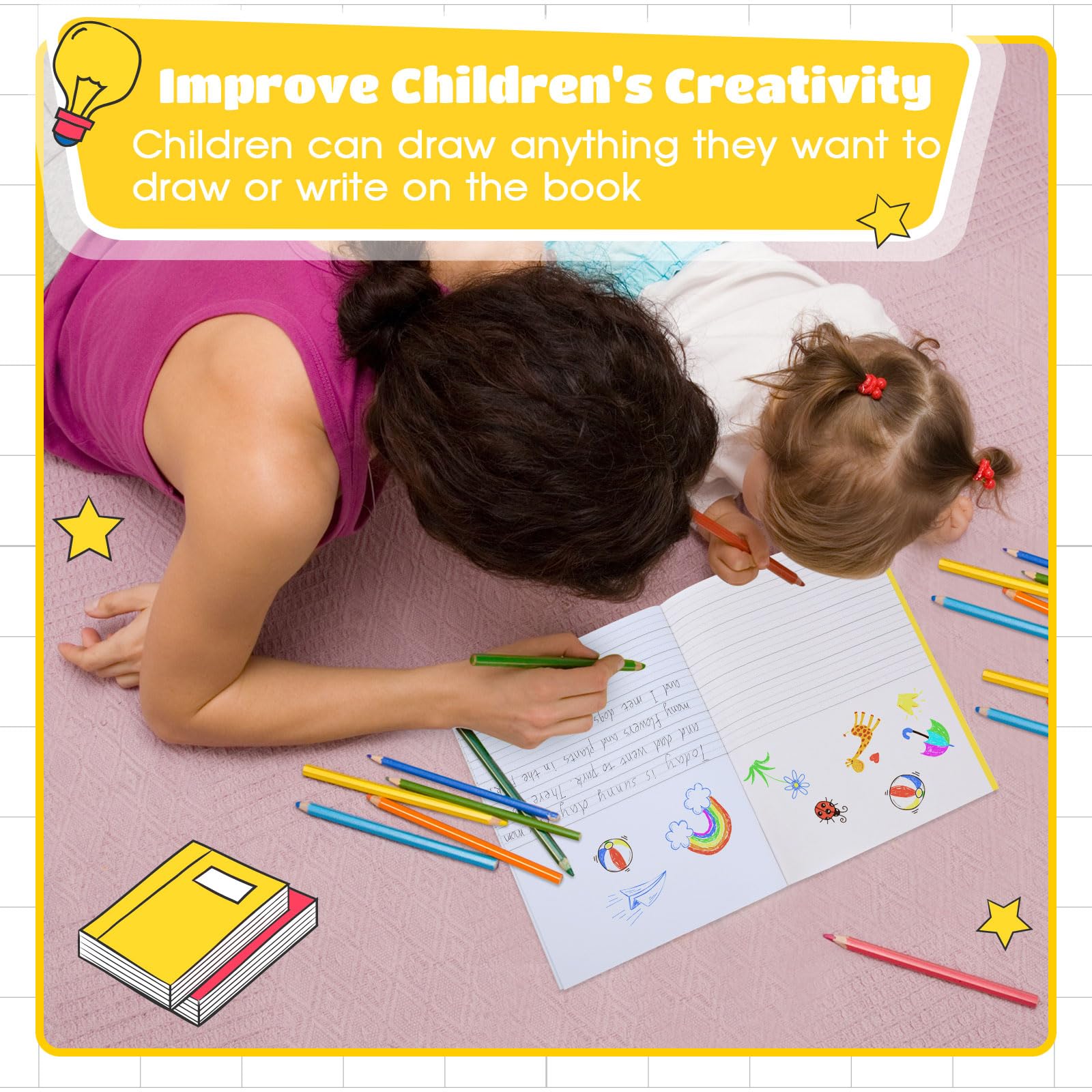 Henoyso 120 pagine, quaderni per composizione primaria, K-2, 9 3/4 x 7 1/2 pollici, diari primari, libri vuoti per bambini, per scrivere storie all'asilo (colore chiaro, 12 pezzi)