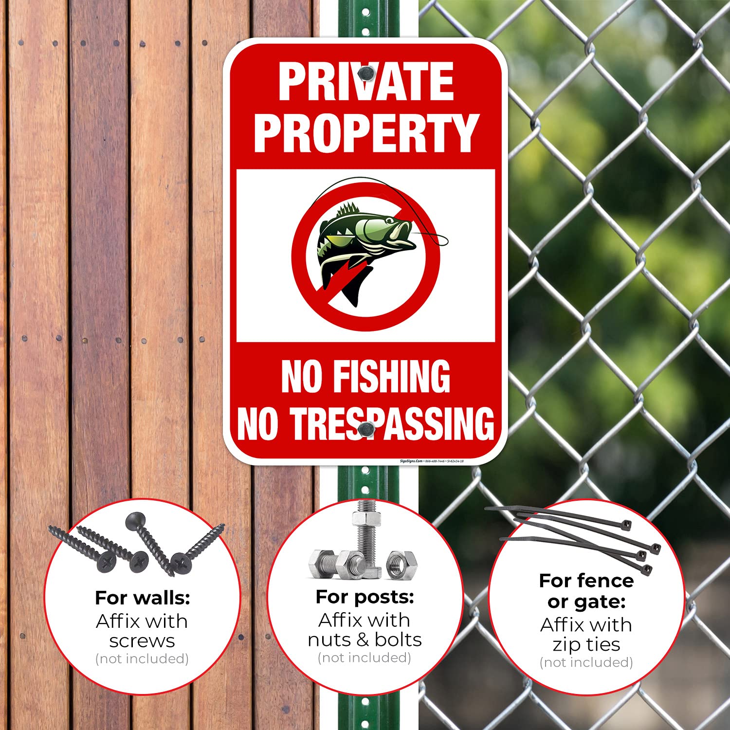 Private Property No Trespassing No Fishing Sign, 12x18 Inches, Rust Free .063 Aluminum, Fade Resistant, Made in USA