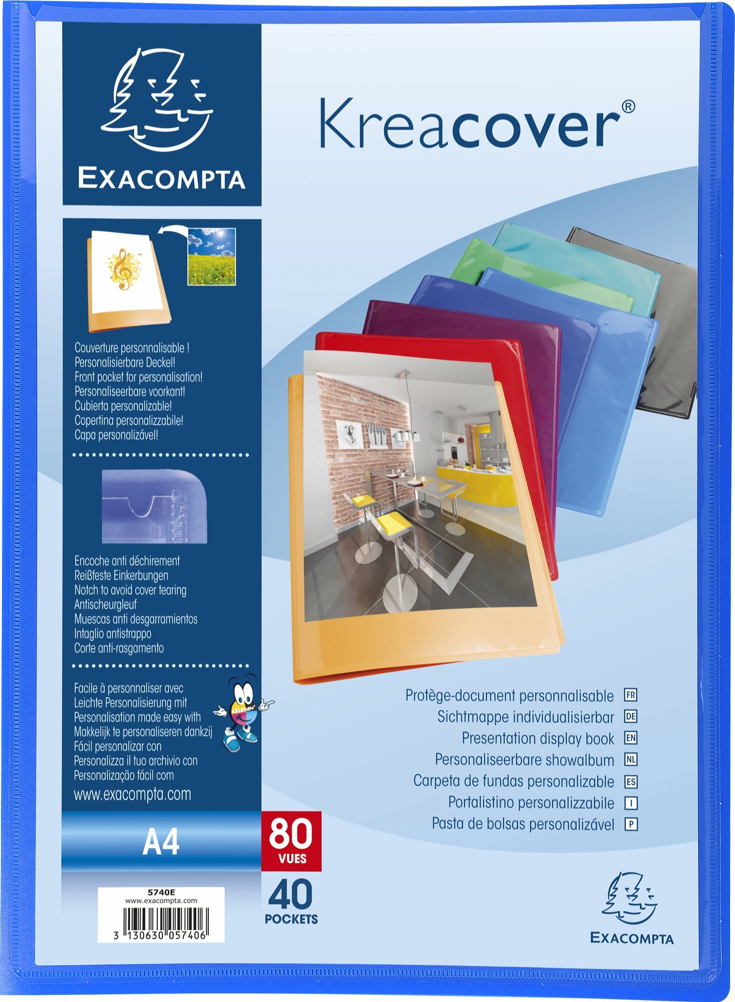 EXACOMPTA Lot de 12 Protèges document personnalisable PP Kreacover 80 vues Coloris Aléatoire