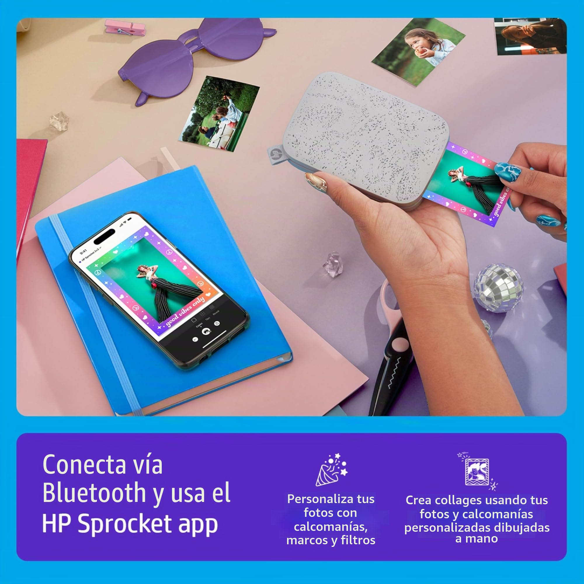 HP Sprocket Impresora fotográfica instantánea portátil de 2x3 Pulgadas (Blanco) Paquete de Papel Zink