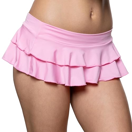 Pin Up Doll Mini Skirt, Pleated, Low Rise, Mini Skirts for Women, Available in Plaid, Neon and Plus Size, Micro Mini Skirts - Small Short - Pink