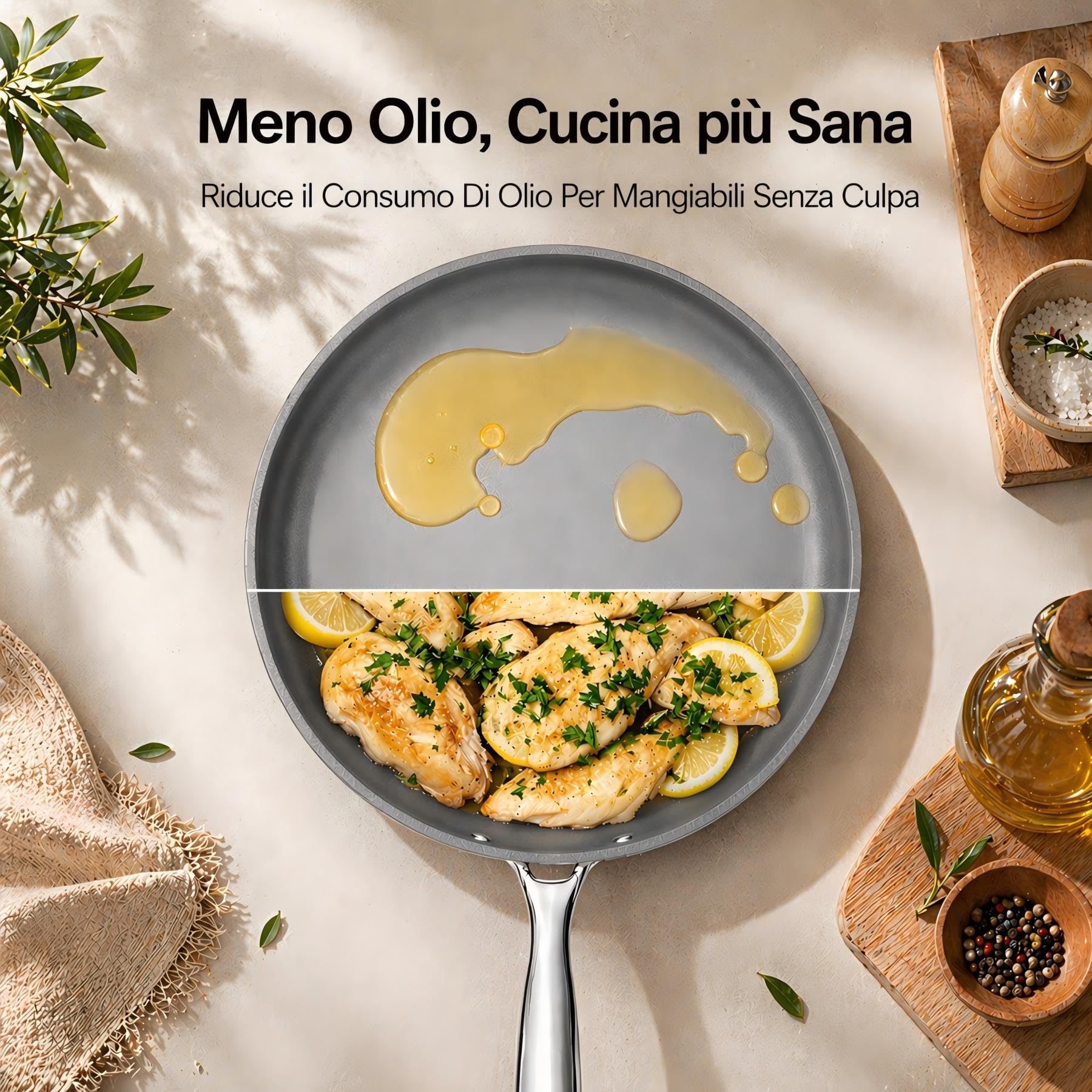 Padella Antiaderente 28cm, Resistente ai Graffi Grande Padelle in Ceramica, Compatibile con Induzione,Lavabile in Lavastoviglie, Senza PFOA e PTFE, Bianco Latte