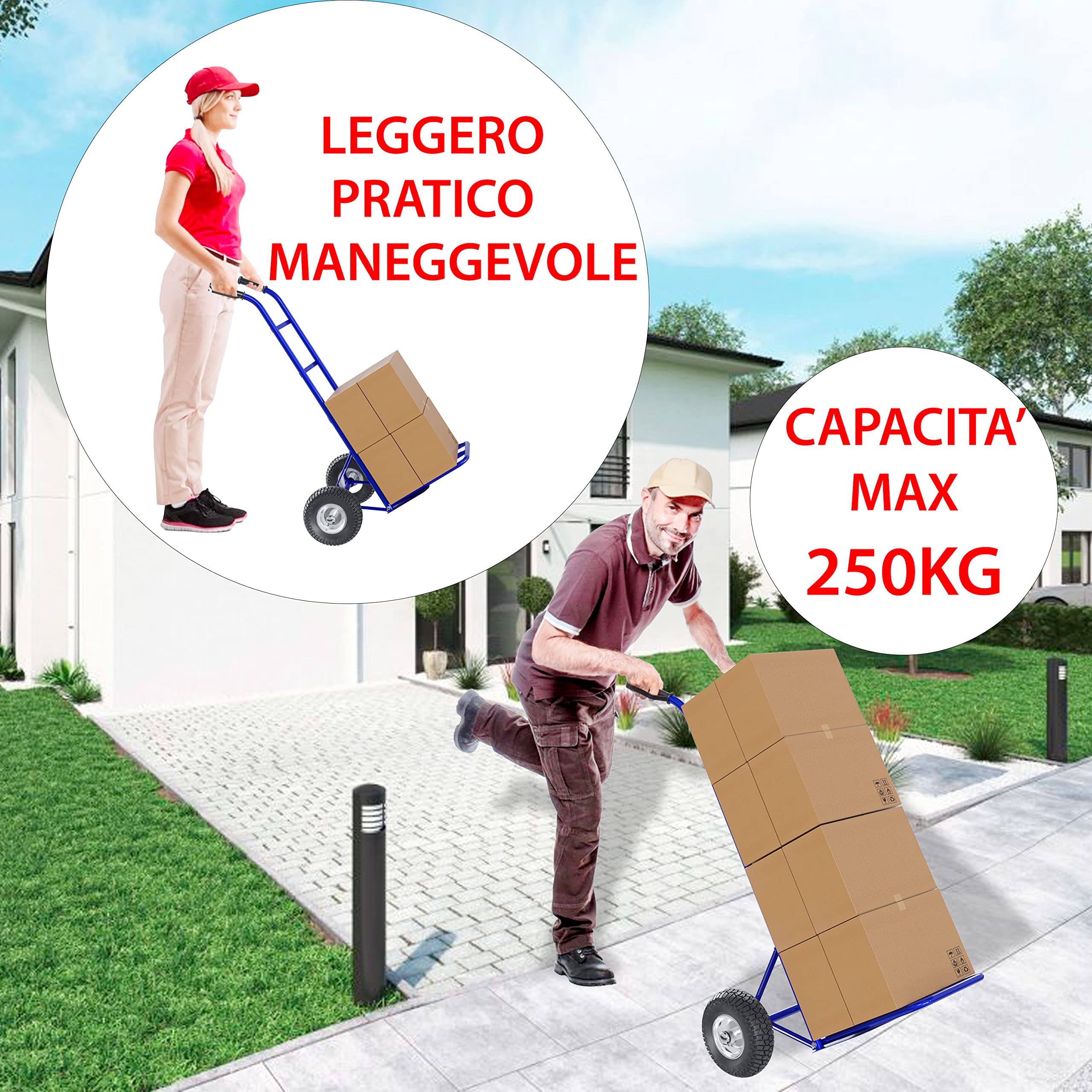 Wózek bagażnikowy Max nośność 250 kg, ręcznie składany stalowy bagażnik rurowy wzmocnione opony transportowe duże zestawy bagażników na deskę o dużej pojemności 63 x 53 x 116 cm (niebieski)