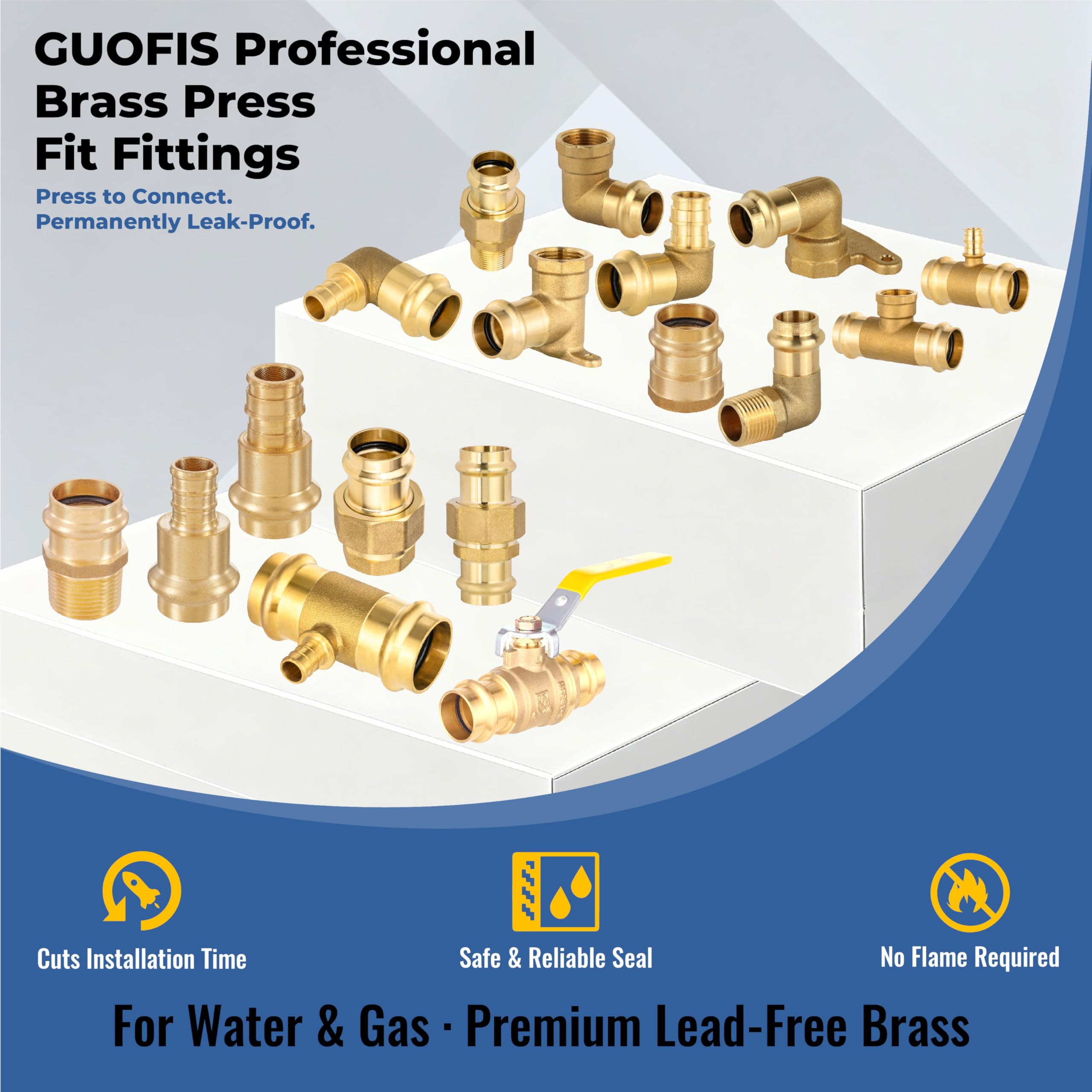 10 piezas de accesorios de codo hembra de prensa de cobre, prensa de 1/2 pulgada x codo NPT hembra de 1/2 pulgada para líneas de suministro de agua, sistemas HVAC (material de latón LF)