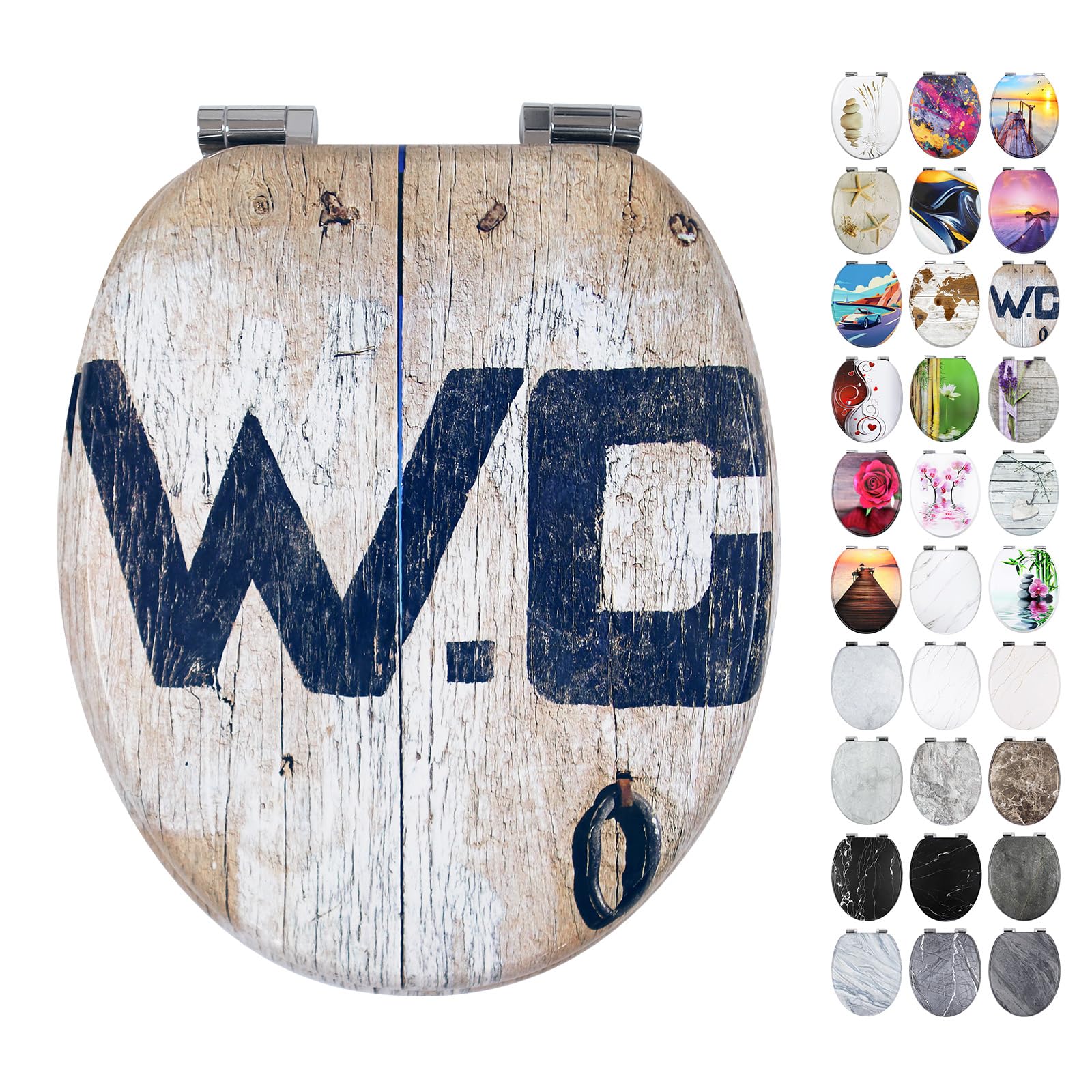 Abattant de WC avec système d'abaissement automatique - Stable et ne bouge pas - Noyau en bois MDF - Montage facile - Nombreux motifs (dj2501)