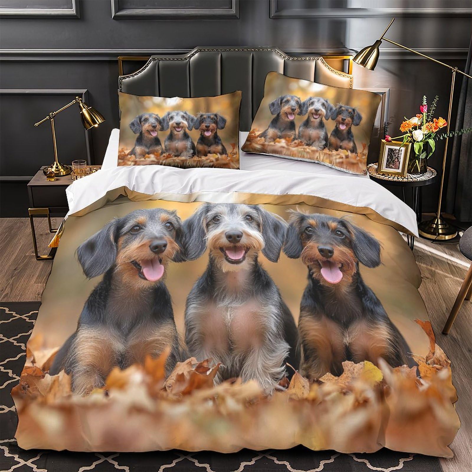 Housse de couette Dachshund motif automne outdoor pour réchauffer l'ambiance de la chambre