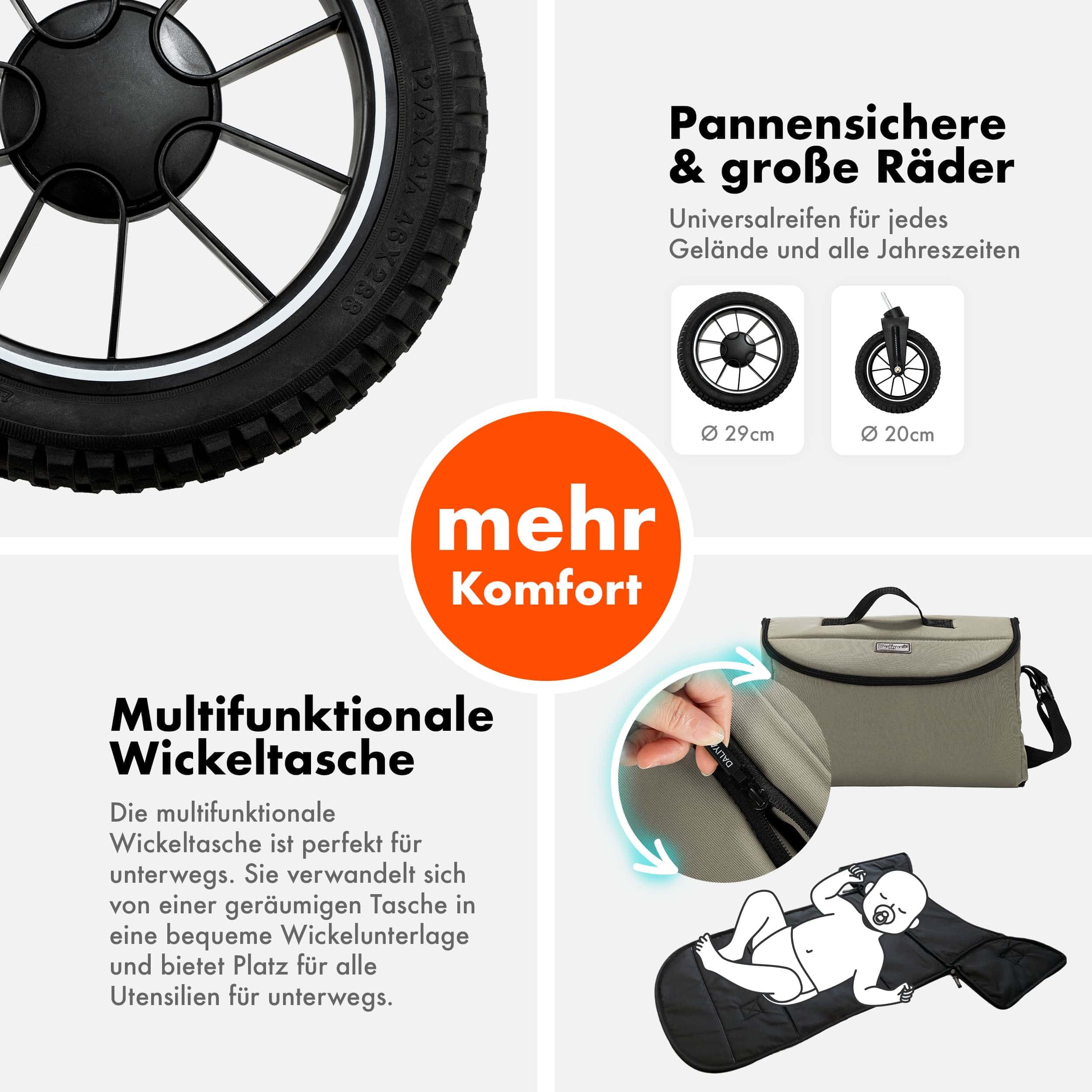 Daliya® FLEXI-PRO M 3in1 Kinderwagen & Buggy mit i-Size Babyschale, Viel Zubehör (Beige)