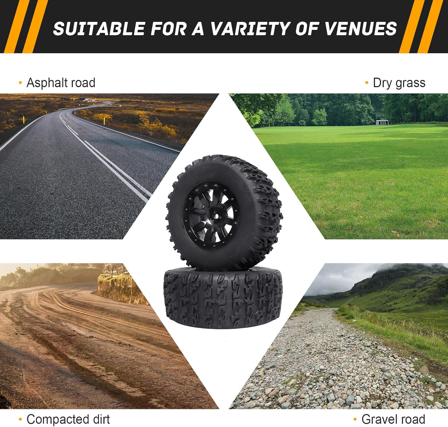 1/10 Short Course Truck Tires and Wheels Tyres for Traxxas HSP Tamiya HPI Kyosho Losi Redcat Racing RC Model Car, Set of 4 (Style A)