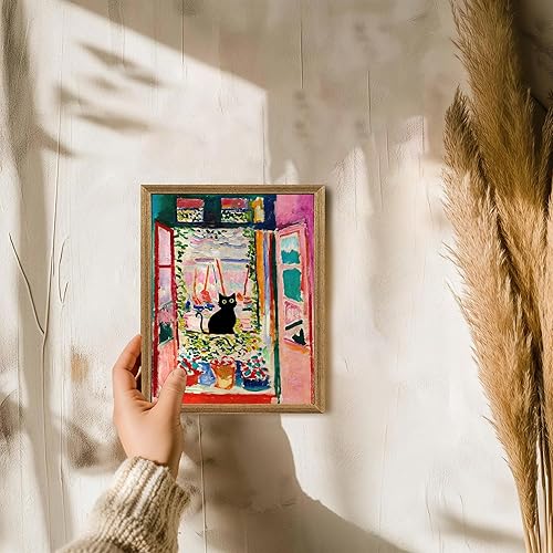Miniatura 2 de Fantasy Artists Henri Matisse - Arte de pared con diseño de gato negro con ventana abierta enmarcada, decoración de pared estética abstracta para