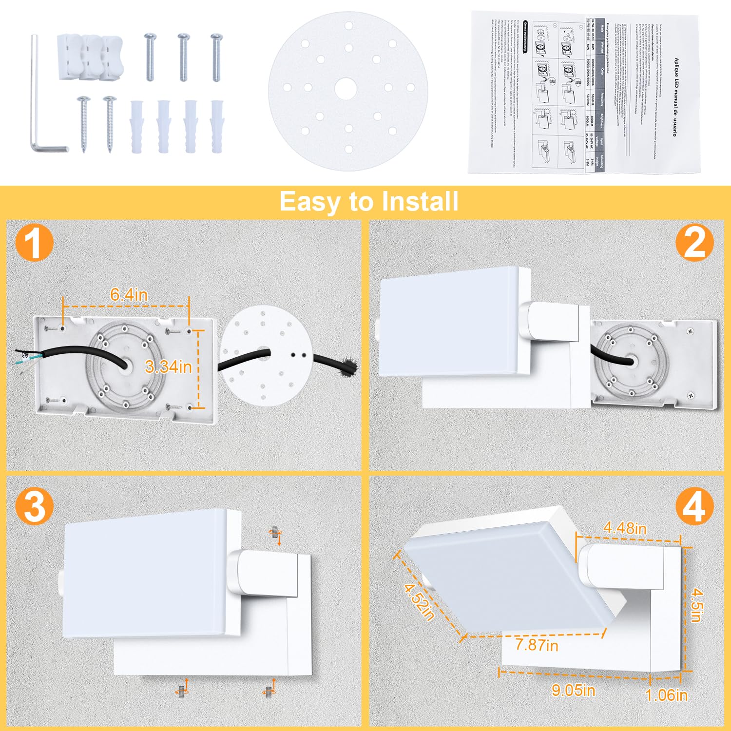 ledmo 60W LED Applique da Esterno 5000 lm, 360° Orientabile, IP65, Bianco | 3000K bianco caldo, fascio luminoso di 120°, corpo in alluminio; lampada da parete per balcone, cortile, garage e scale
