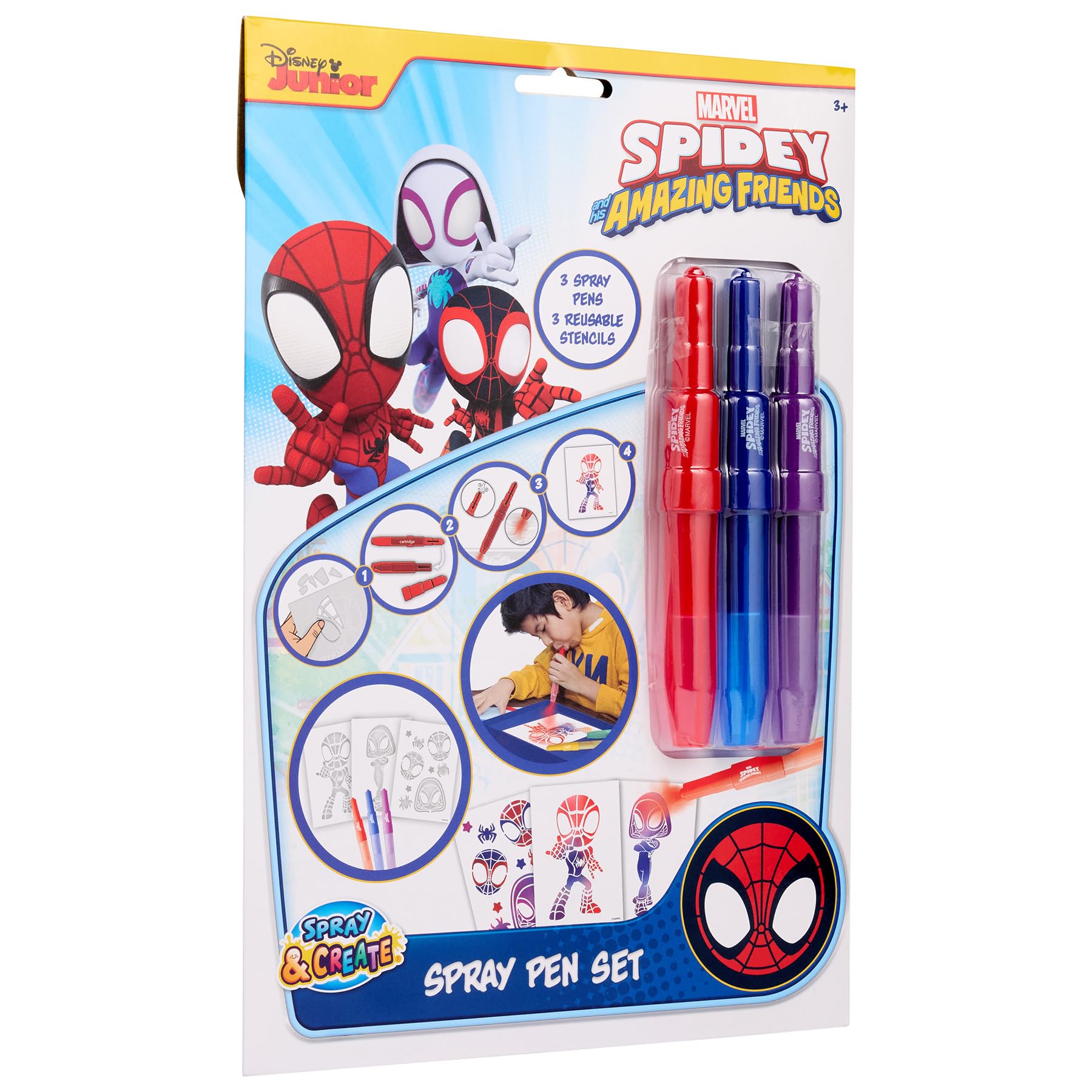 Disney - Spidey i jego Super-Przyjaciele - Zestaw markerów do spryskiwania A4 Enveloppe - Pędzelki malarskie dla dzieci - Zestaw do malowania z kredkami i szablonami (SP23363)