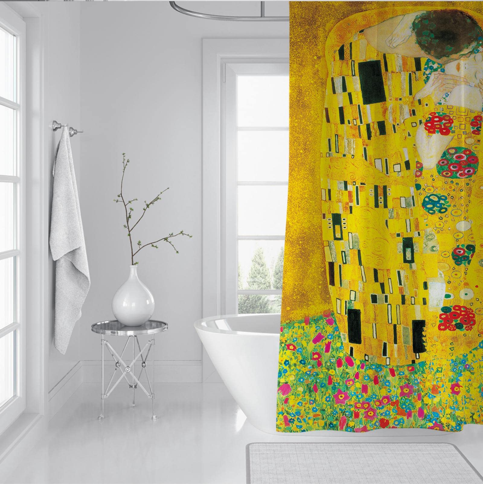 Klimt Zestawy łazienkowe z zasłoną prysznicową, romantyczne zasłony prysznicowe w stylu vintage, do łazienki, zmywalna, łatwa instalacja, 180 x 240 cm