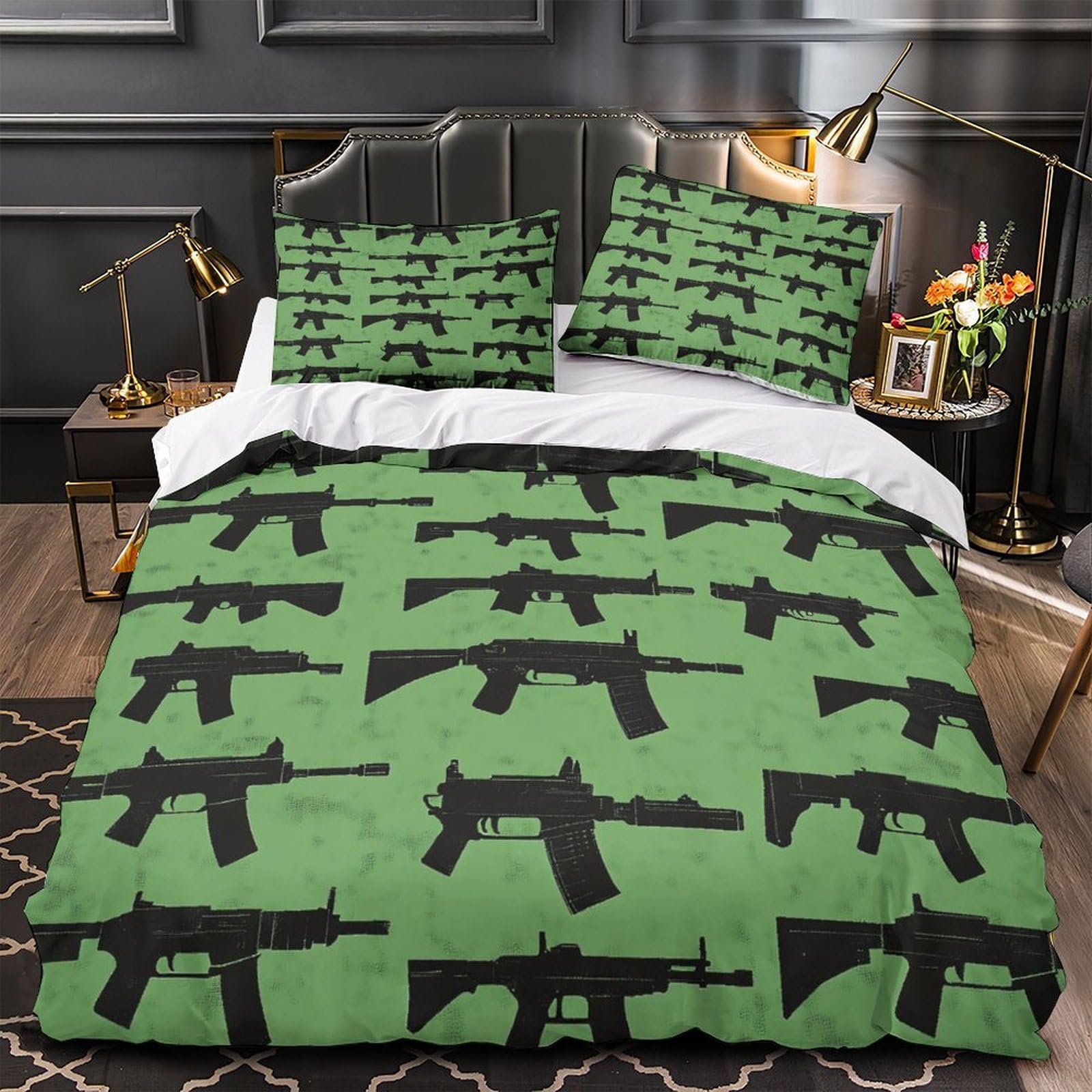 Weapon Silhouettes Quilt Cover 3D Print Anti-allergic 3 Pieces Bed Set Hidden Zipper military Design Duvet Cover Luxury All Season for Adults Kids Teens Women Youth Teenagers Super king（260x220cm）