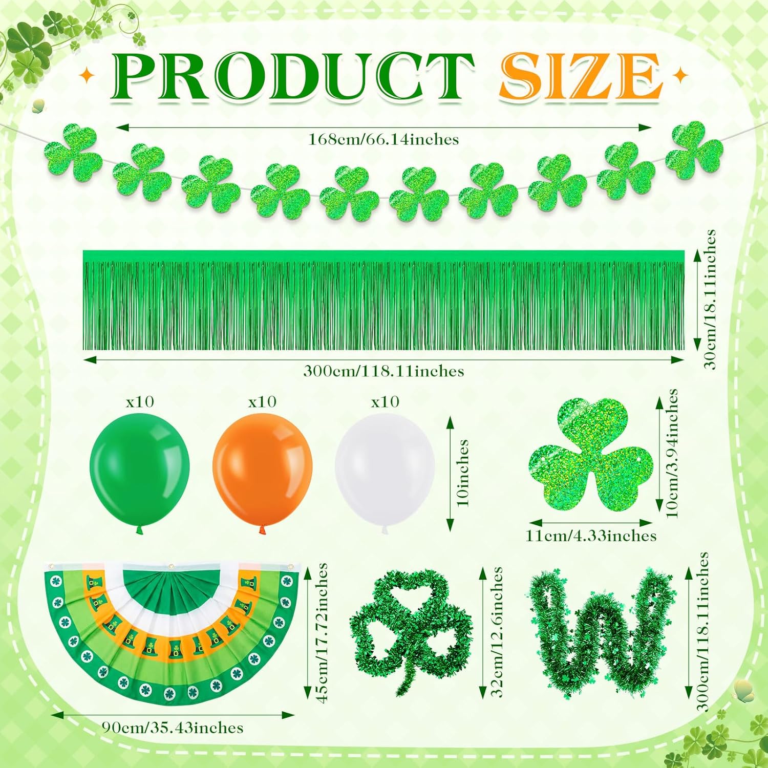 St Patrick's Day Golf Cart Parade Decoration Kit, 39 Pcs Shamrock Golf Cart Set with Clover Banner, Wreath, Bunting Flag, Foil Tinsel Fringe, Balloons for Irish Parade Float Decor