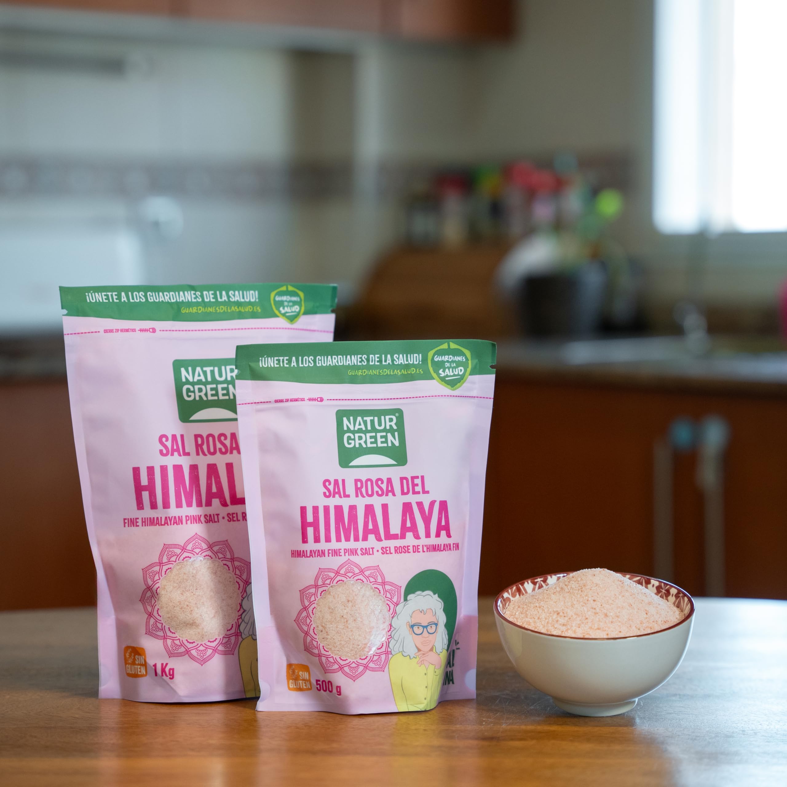 NaturGreen - Sal Rosa del Himalaya Fina Pack 10 x 500 g, Mineral 100% Pura y Natural, Sin Refinar, Sin Aditivos, Envase con Cierre ZIP, Calidad Gourmet, Ideal para Cocina Diaria