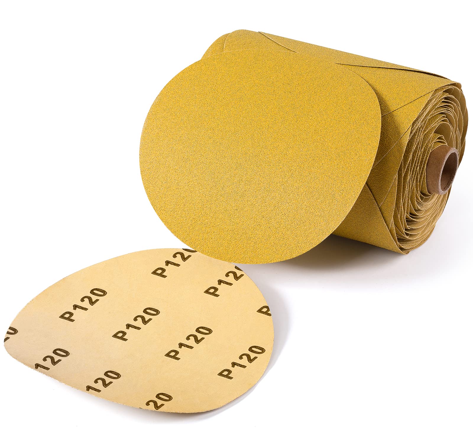 CowboyBOB 100 discos de lija PSA de grano 120 de 6 pulgadas, papel de lija pegajoso, papel de lija de óxido de aluminio con parte trasera adhesiva, aplicable al procesamiento de madera, pulido de