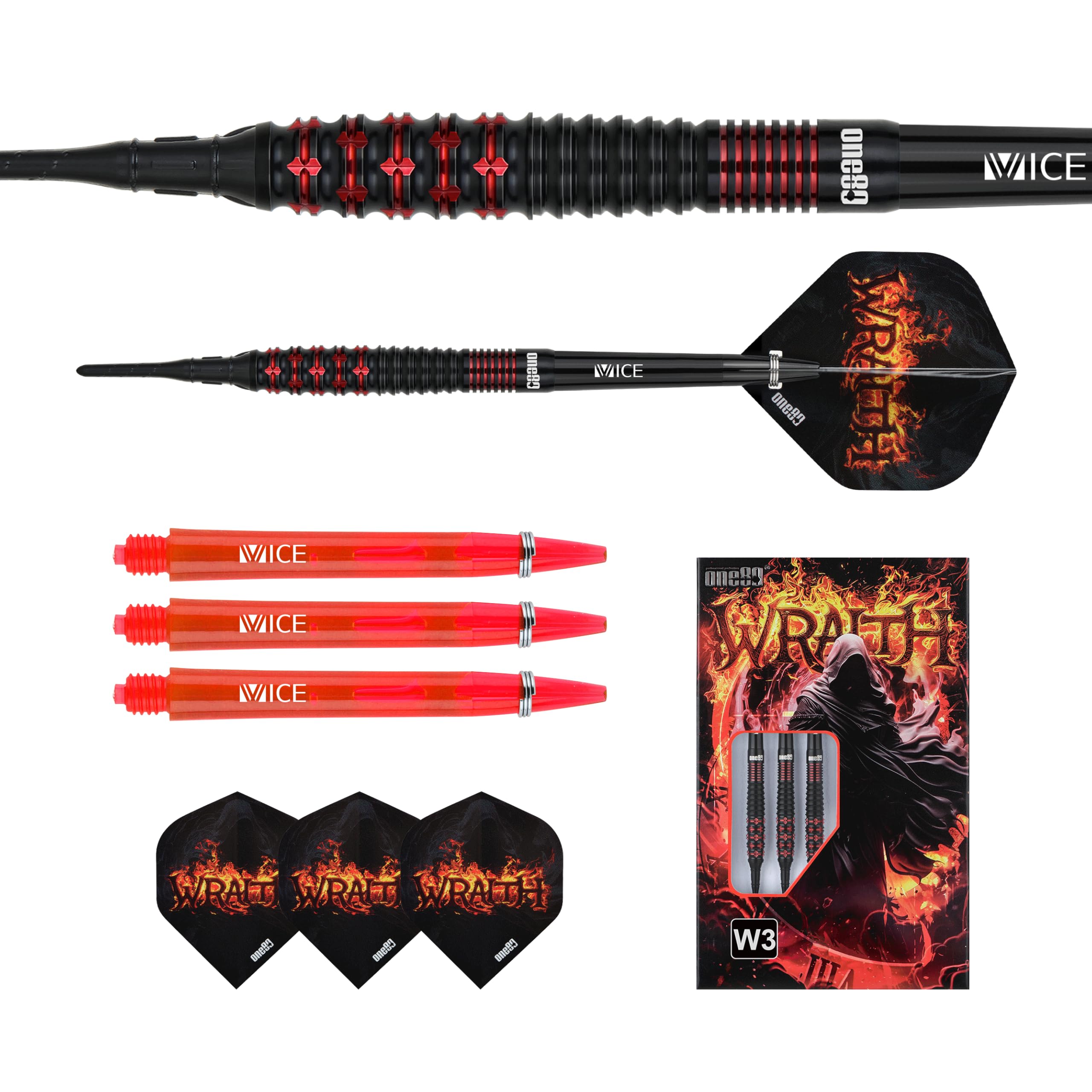 ONE80 Soft Dart Wraith VHD Lot de fléchettes souples en tungstène 90 % tungstène avec tiges et ailettes