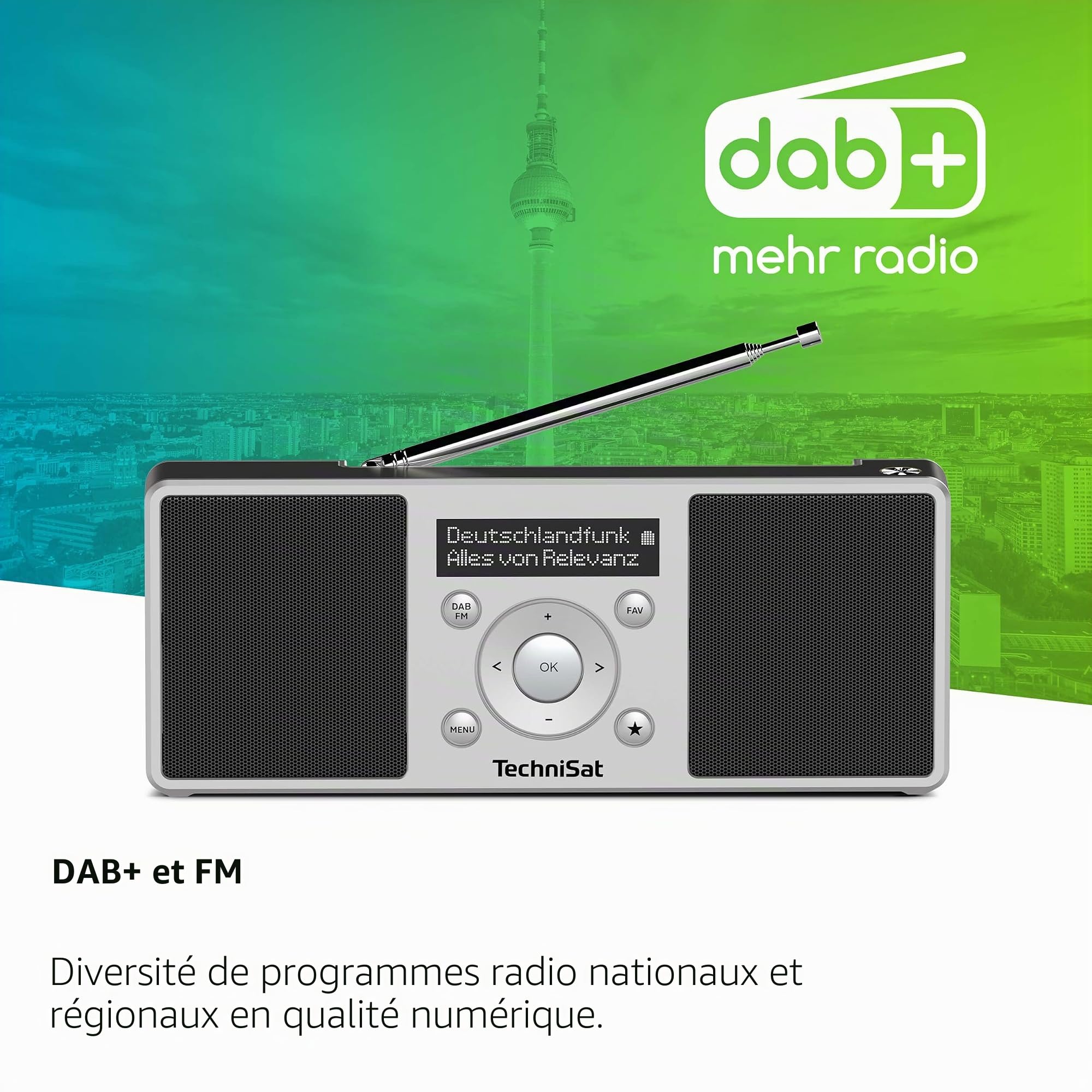TechniSat DIGITRADIO 1 S - Radio Dab stéréo Portable avec Batterie Rechargeable (Dab+, FM, FM, Haut-Parleur, Prise Casque, mémoire des favoris, écran OLED, 2 W RMS) Argent/Noir | DAB, FM, haut-parleur, prise casque, mémoire préférée, écran OLED, 2 W RMS,