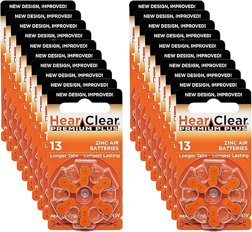 HearClear - Pilas de audífonos PR48 tamaño 13 con pestaña naranja (120 baterías)