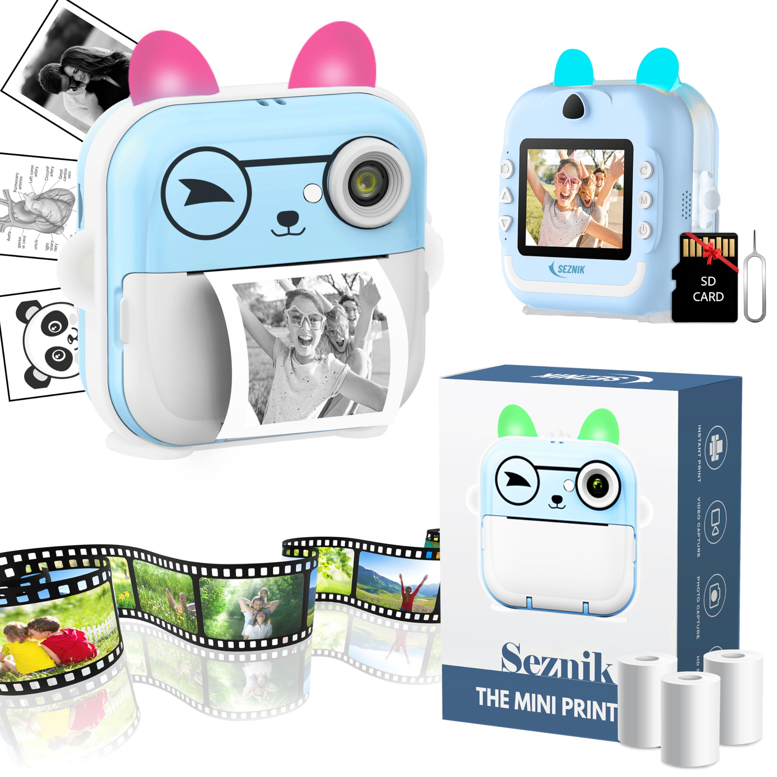 Mini Camera Printer, Click Photo Print, Inkless Bluetooth HD Print | Compatible with Android, iOS Mobile. Instant Print Pictures, Labels | 1 Year Warranty by SEZNIK (Mini-B40-Blue)