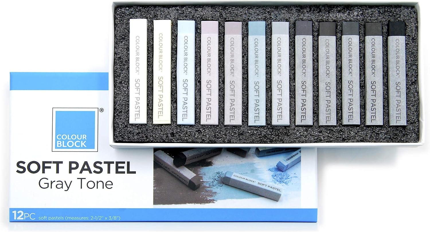 COLOUR BLOCK 12-Piece Assorted Gray Soft Pastels Art Set | Professional Chalk Pastels for Adult Artists | Art Supplies for Drawing and Shading