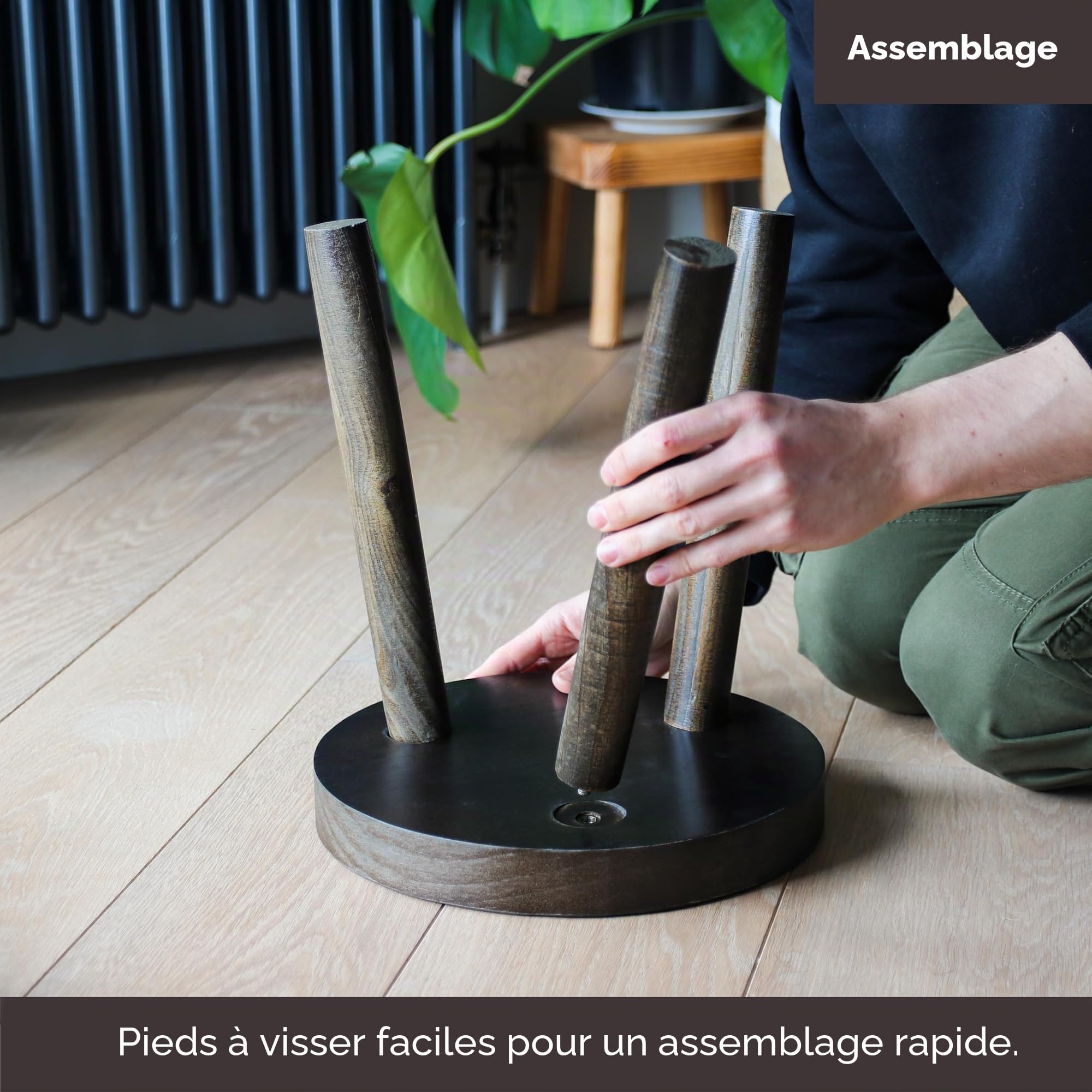 Eden Creations Tabouret en bois – Table d'appoint idéale pour le salon, support de plantes d'intérieur, petite table de chevet ou table de salle de bain, mini table (35 cm)