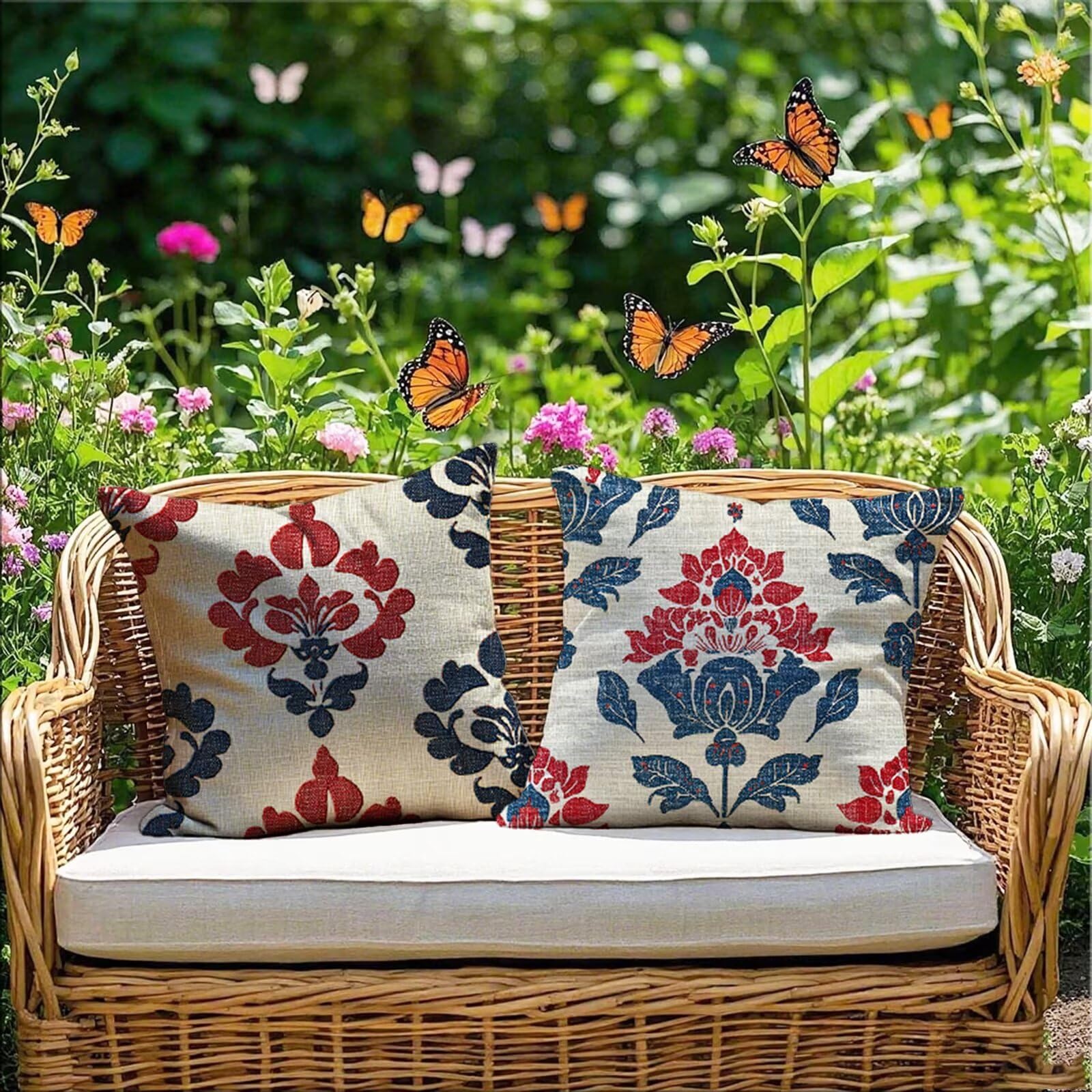 Housse de coussin exterieur impermeable beige en velours carre haut de gamme lot de 2 patio