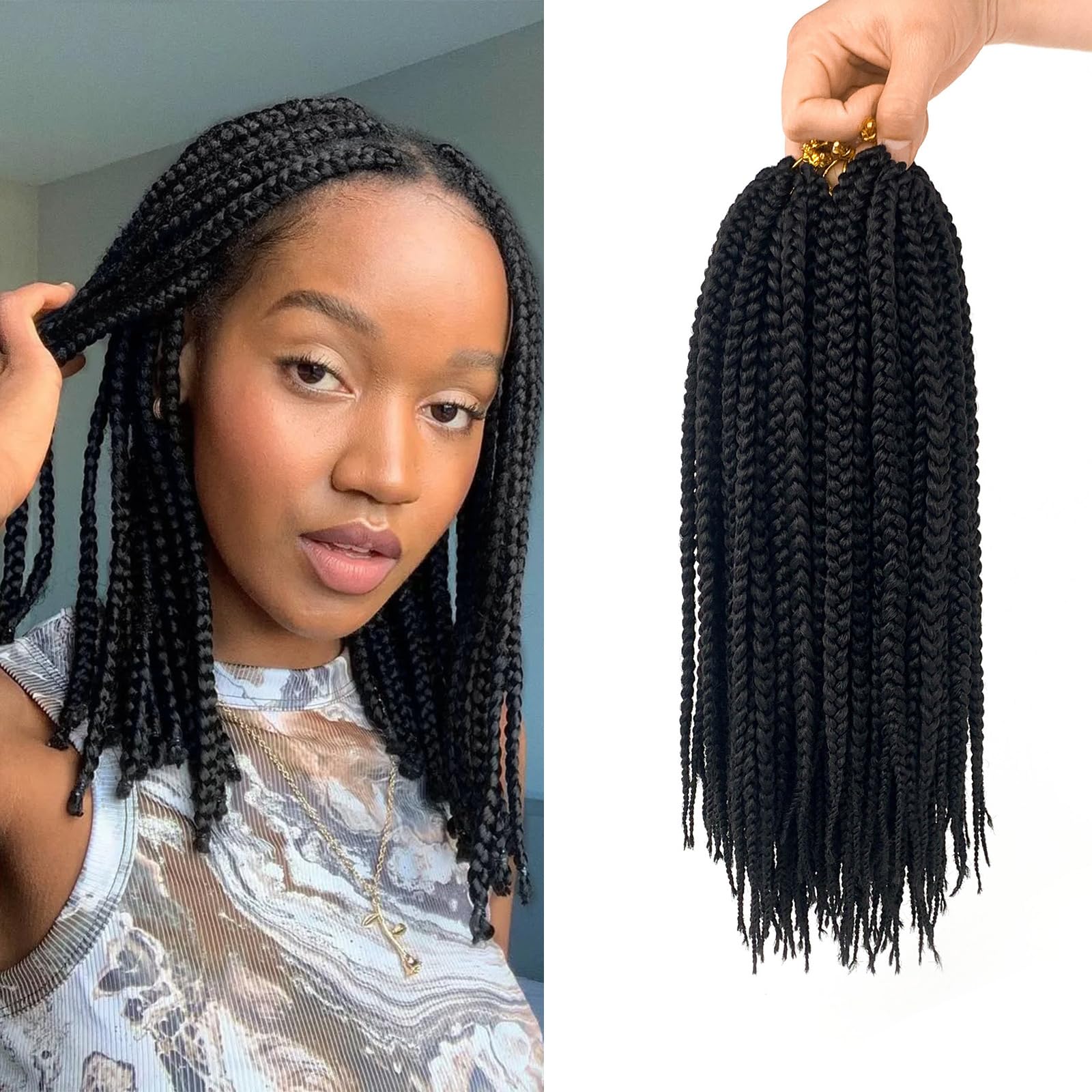 12 Inch 7 Packs Crochet Box Braids Pre Looped Box Braids Crochet Hair Extensions Synthetic Crochet Braids for Black Women Natural Black 140 Strands