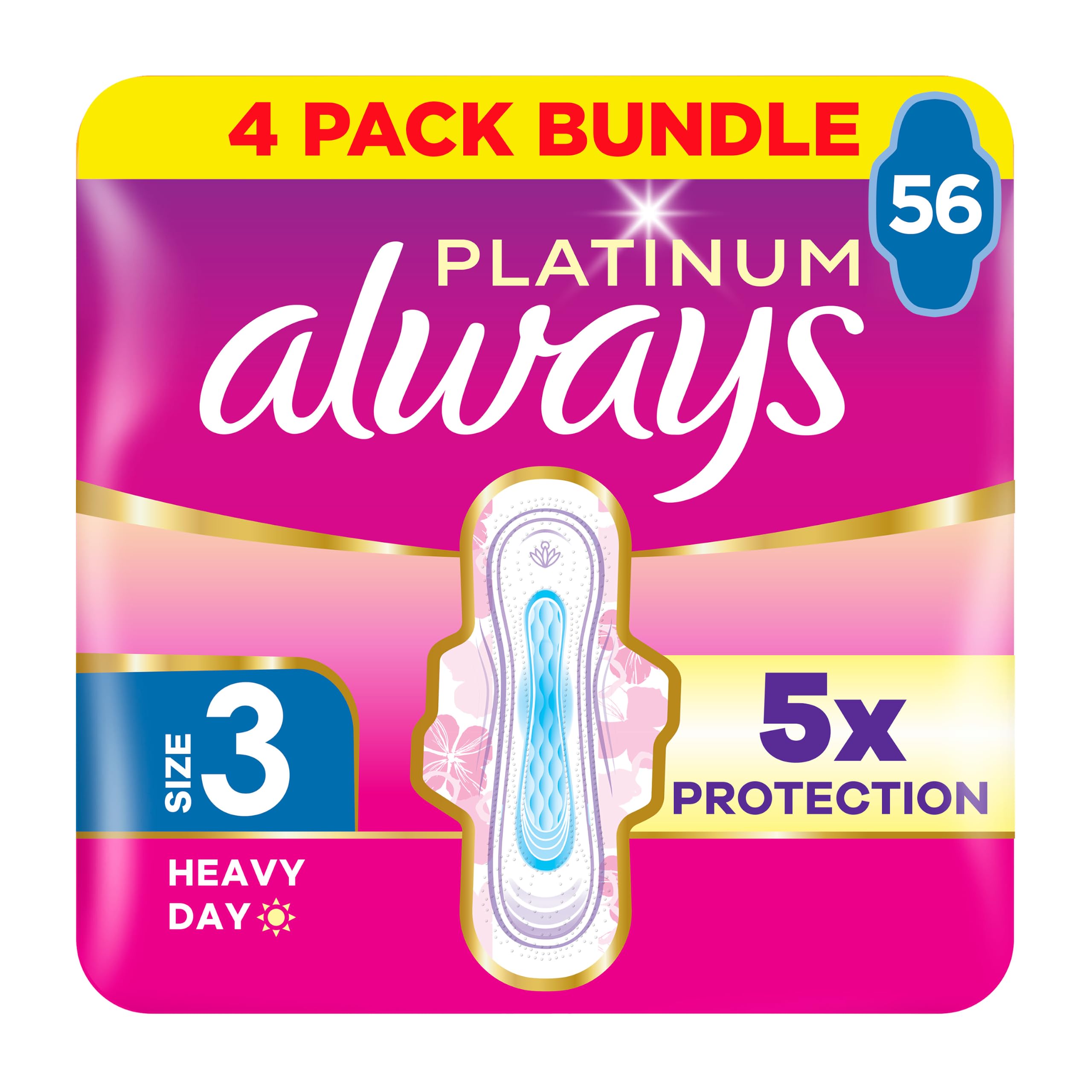 Always Platinum Sanitary Towels With Wings Long Plus Size 3 14pk
