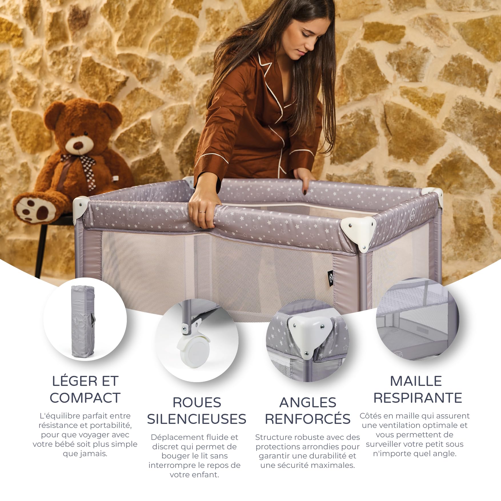 ms BabyWorld Kunni – Lit de Voyage pour Enfants à 2 Hauteurs | 100x70 cm | De la Naissance à 15 kg | Matelas et Sac de Transport Inclus | Pliage et Montage Faciles | Léger et Roues (Bleu)