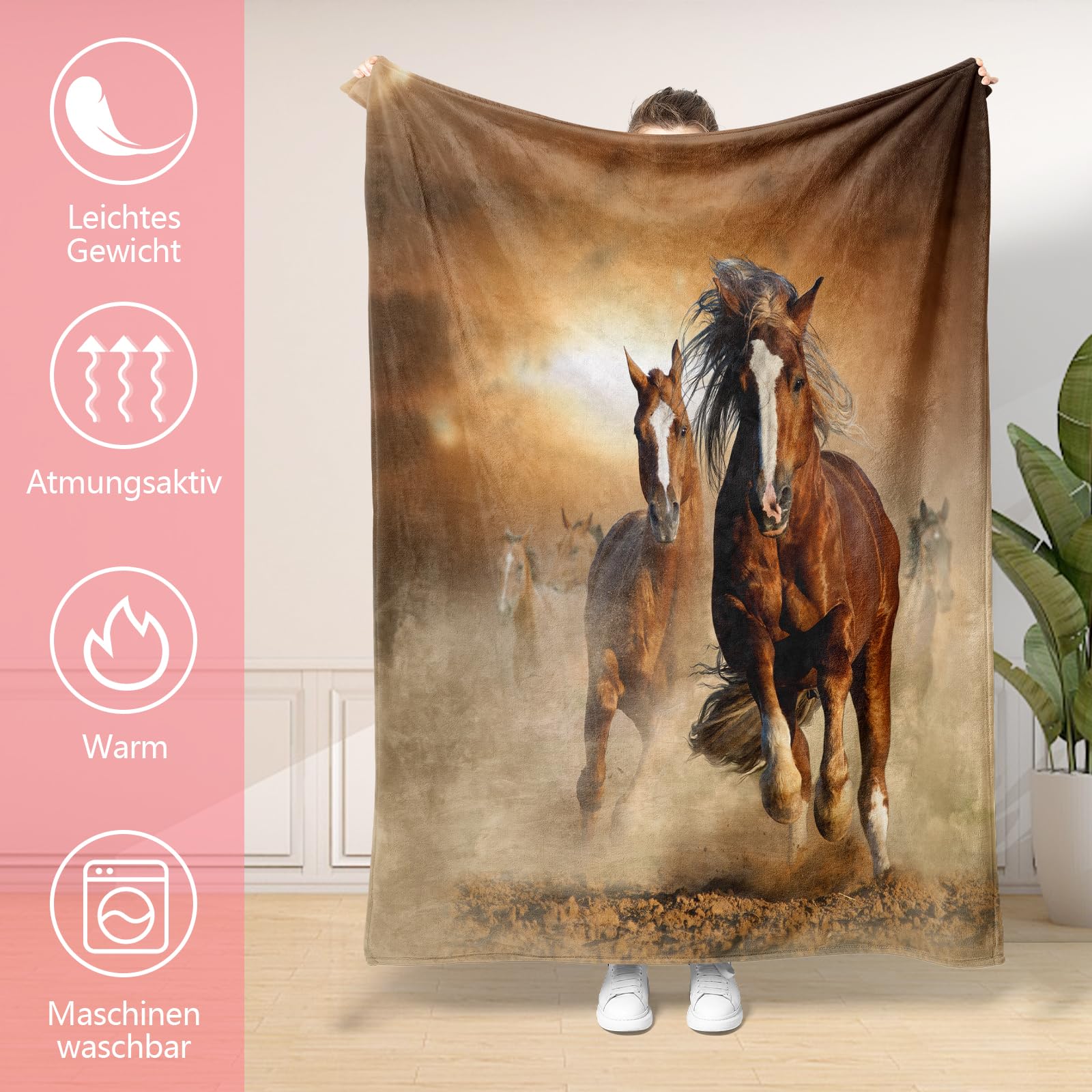 Coperta motivo cavallo 130x150cm Morbida flanella soffice e calda, coperta modello cavallo 3D come coperta divano coperta divano copriletto (B, 150x200cm)