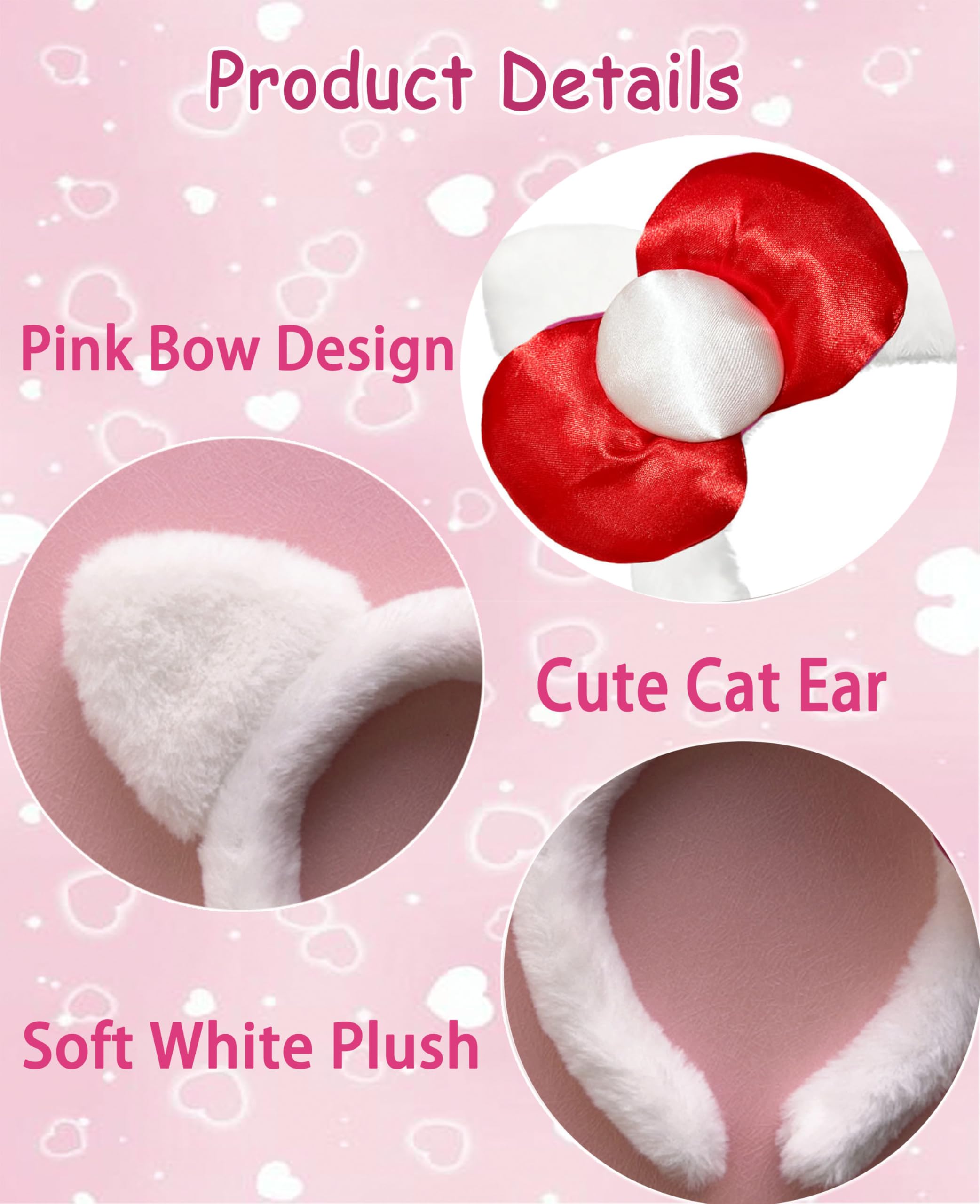 12Pcs Cat Ears Headbands Kids Party Decorations Cute White Plush Red Bow 20/10PCS Wholesale Cat ears Headbands For Girls Plastic Cute  main image 3