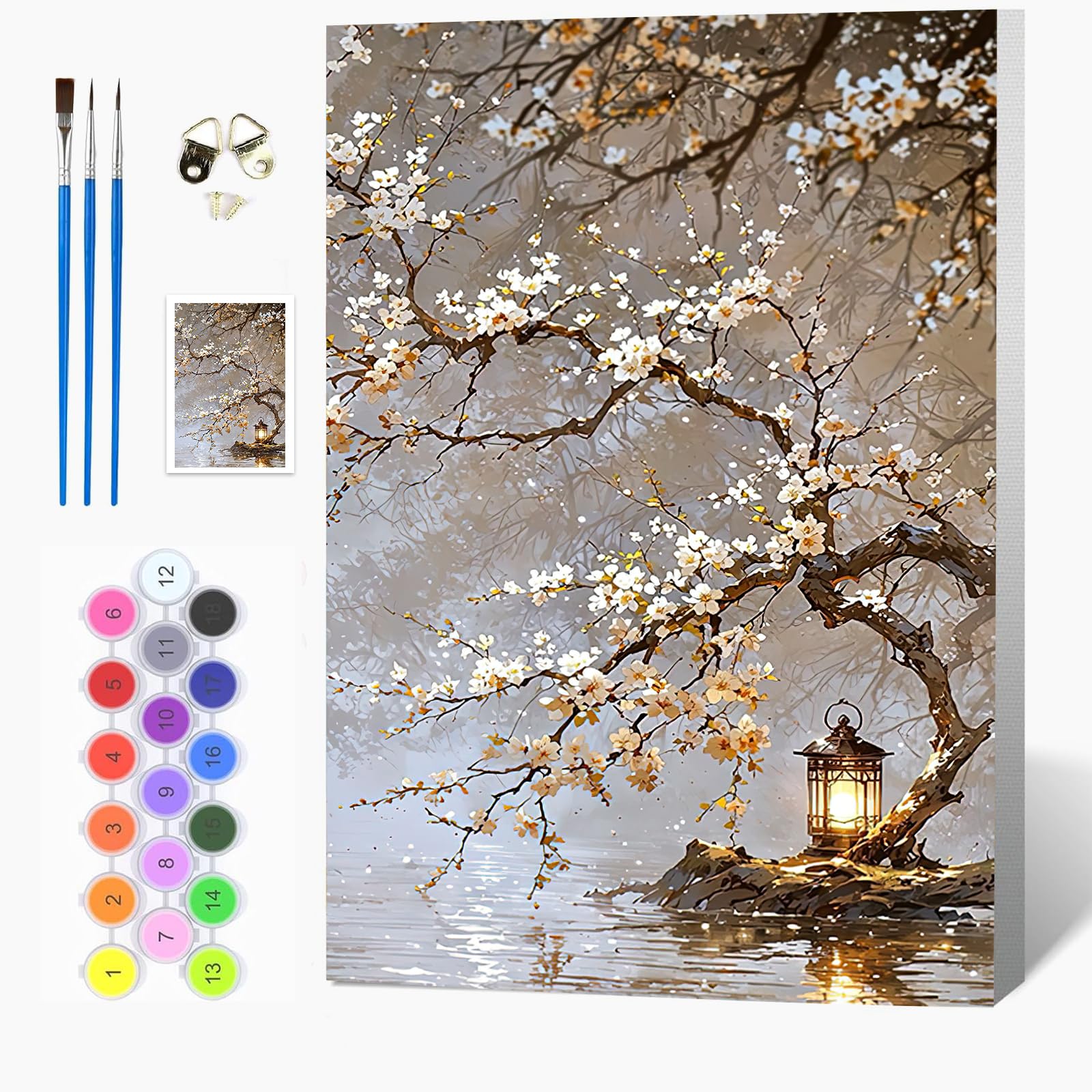 Auremi Flowers Paint by Numbers Kits for Adults Kids,Zen Painting Kits for Beginners On Clear Symbols Canvas with Wooden Framed, Easy DIY Acrylic Pigment Drawing 20x30cm