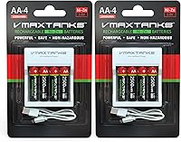 Vista 5 de VMAX AA-4CH Ni-Zn - Paquete de 4 baterías recargables AA para dispositivos de alto drenaje + cargador de 1.6 V 2500 mWh + estuche de almacenamiento