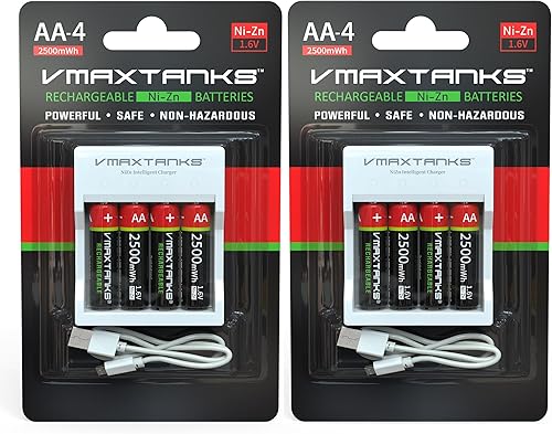 Miniatura 5 de VMAX AA-4CH Ni-Zn - Paquete de 4 baterías recargables AA para dispositivos de alto drenaje + cargador de 1.6 V 2500 mWh + estuche de almacenamiento