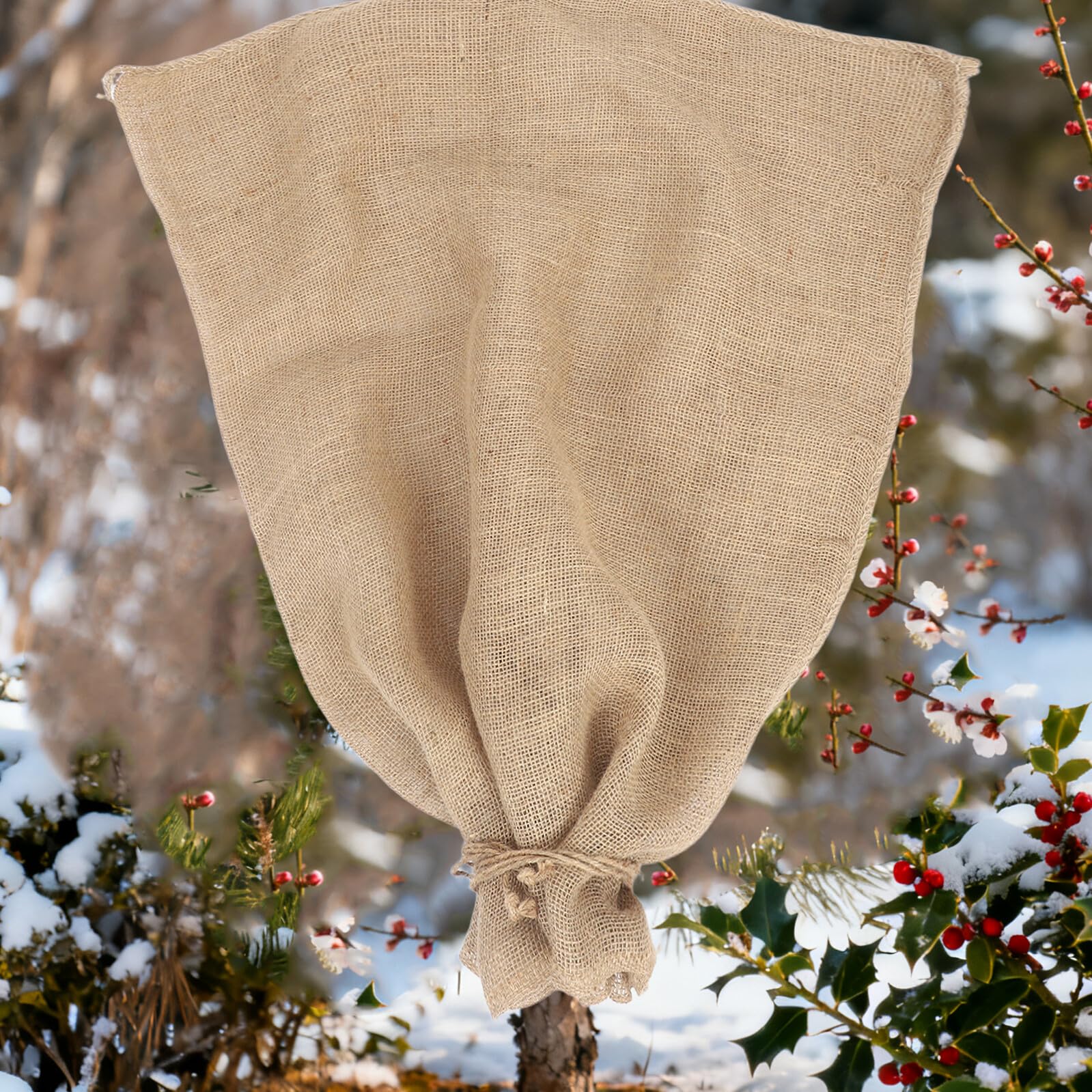 Sosoport Copertura Piante Inverno Antigelo in Juta con Cordino, 2 Pezzi | 39, 3x23, 58 Pollici, per Vasi da Patio e Piante in Vaso, Riutilizzabile per Uso Esterno