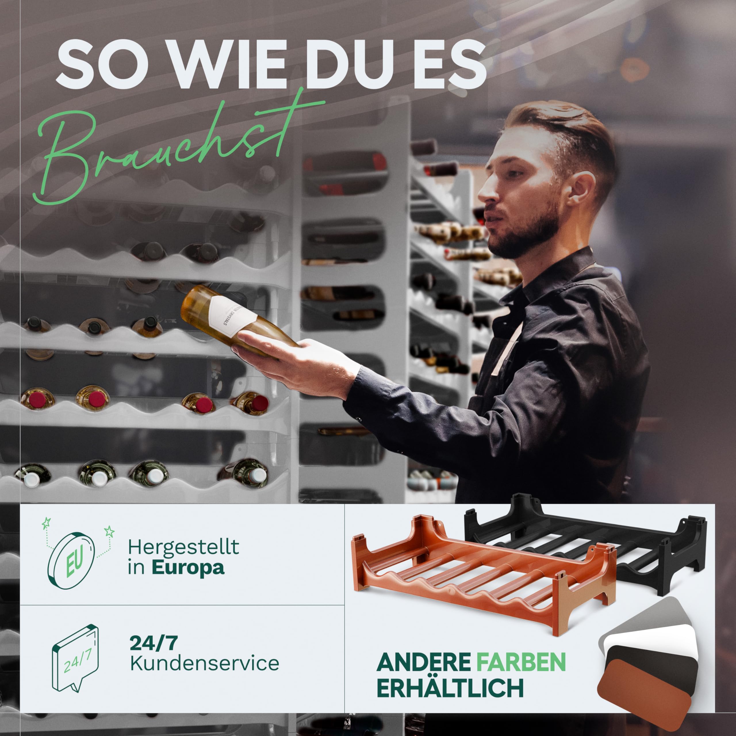 Novaliv Weißes, Modulares Flaschenregal für 72 Weinflaschen - Stapelbar, Erweiterbar, Robust - Ideal für Weinlagerung in Keller, Gastronomie & Zuhause, Getränkeschrank, Weinregal stapelbar