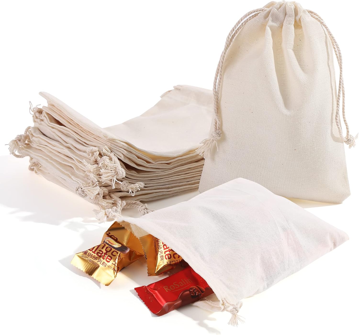 AUCIWLK 50 Pieces Muslin Bags Cotton Drawstring Bags Sachet