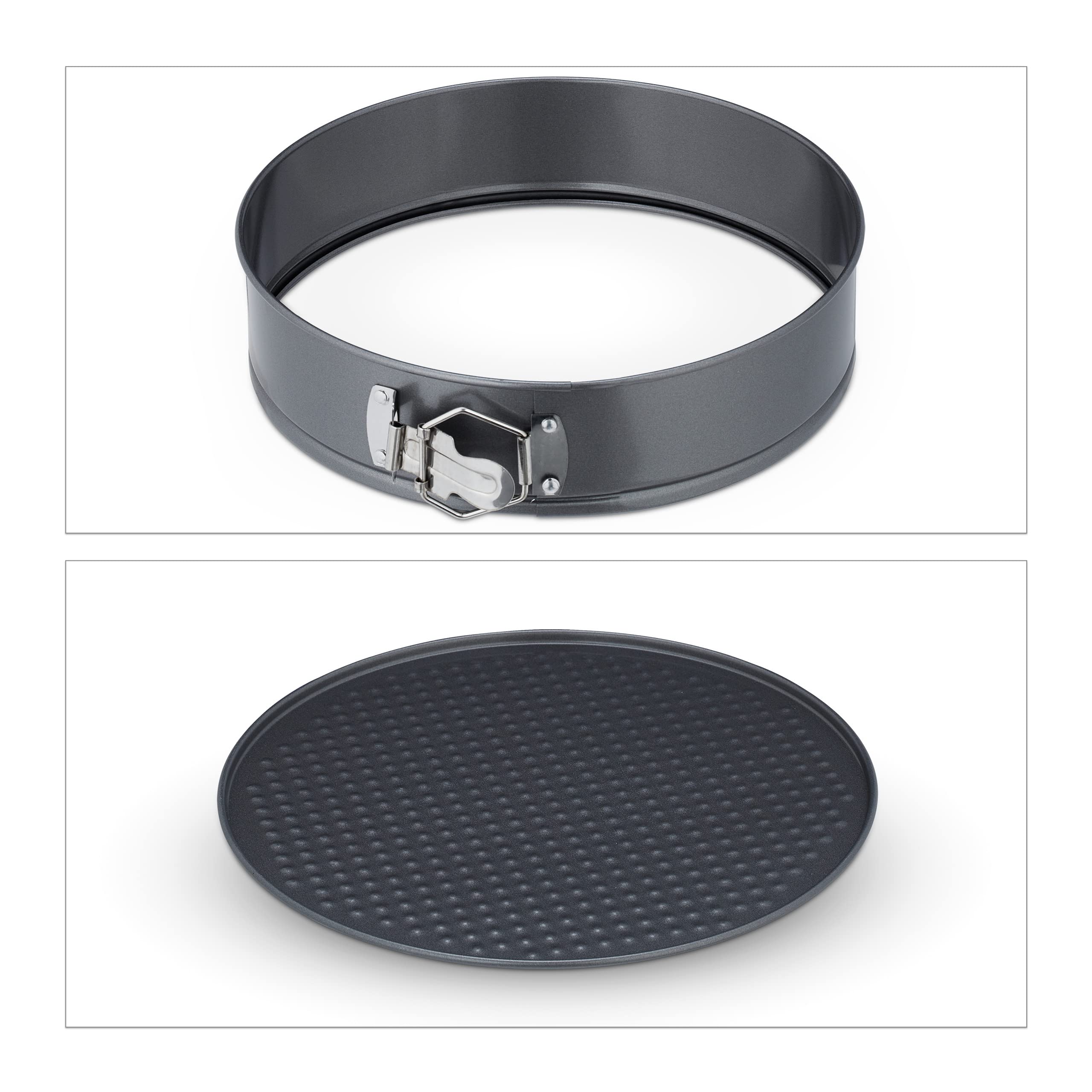 Relaxdays 7-częściowy zestaw okrągłych blach do pieczenia, Ø 14/16/18/20/24/26/28cm, powłoka non-stick, do 260° C, szary